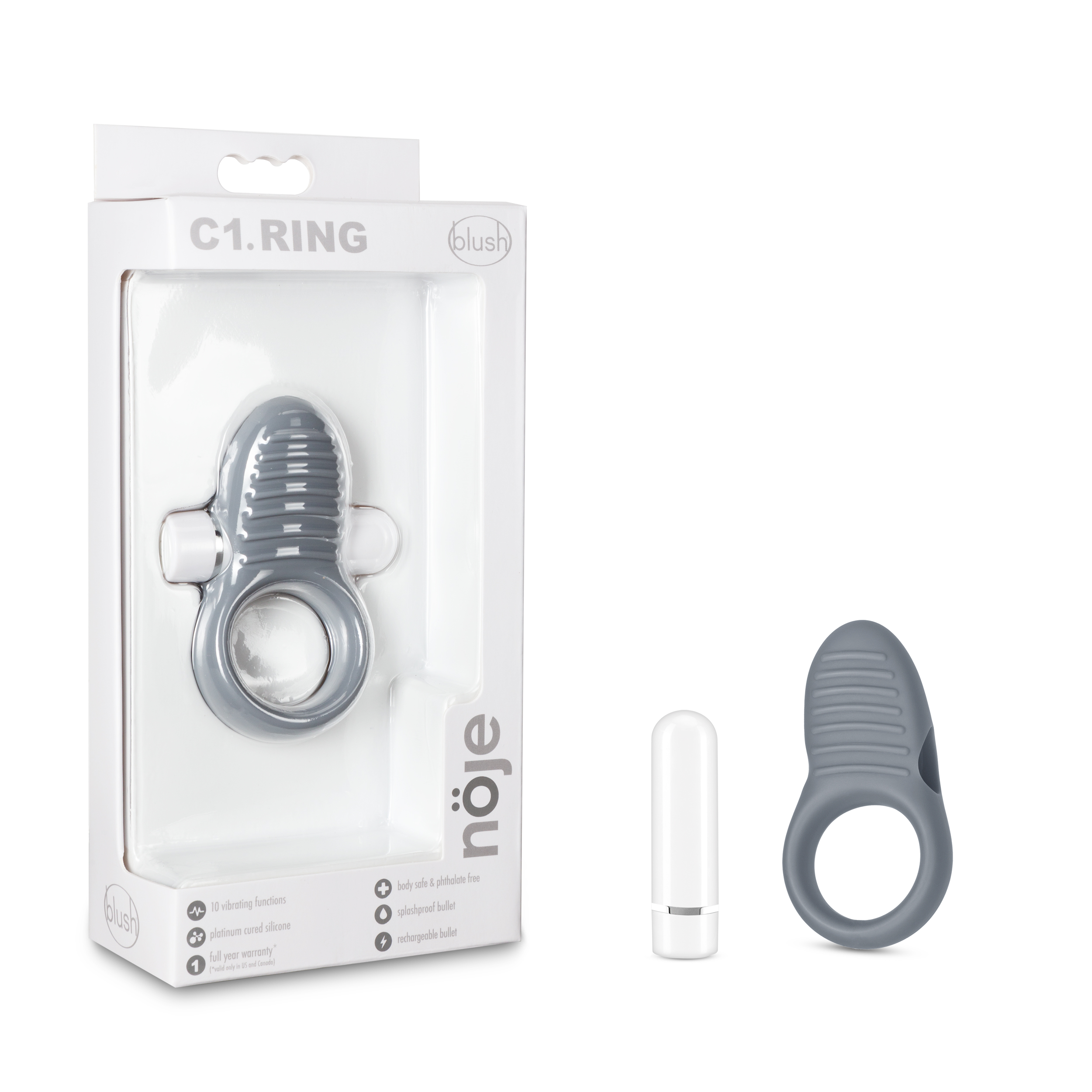 Blush Noje? / C1 Slate: Rechargeable Vibrating Penis Ring  - Made with Puria? Silicone