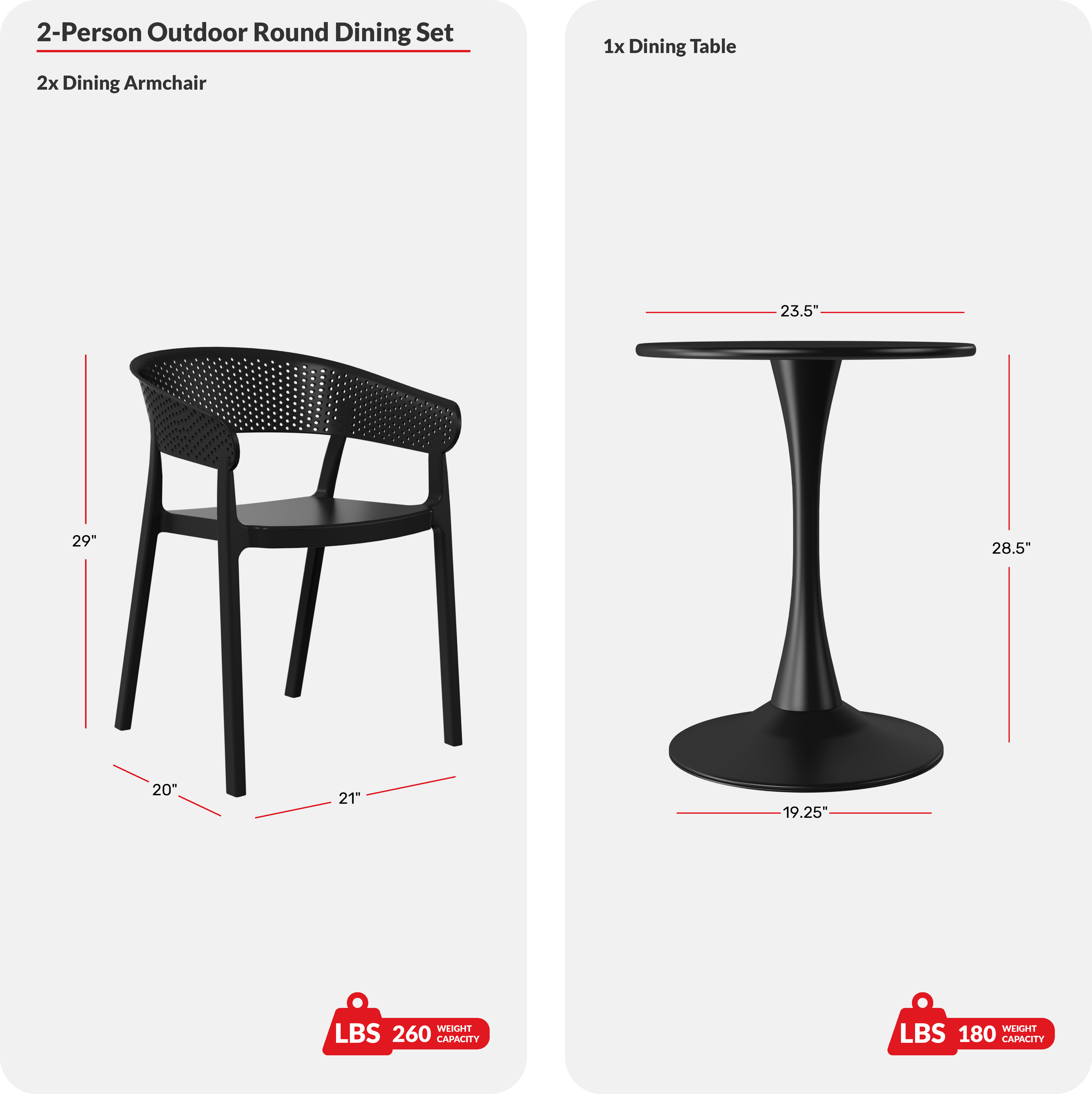 3-Piece Indoor Outdoor Metal Patio Dining Table Set With Stackable Patio ChairsCOS Spec Image