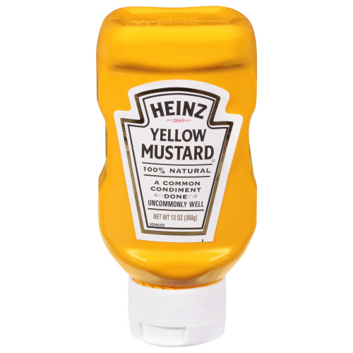  Heinz 100% Natural Yellow Mustard, Forever Full Inverted, No Seal to Peel, 16 ct Case, 13 oz Bottles 