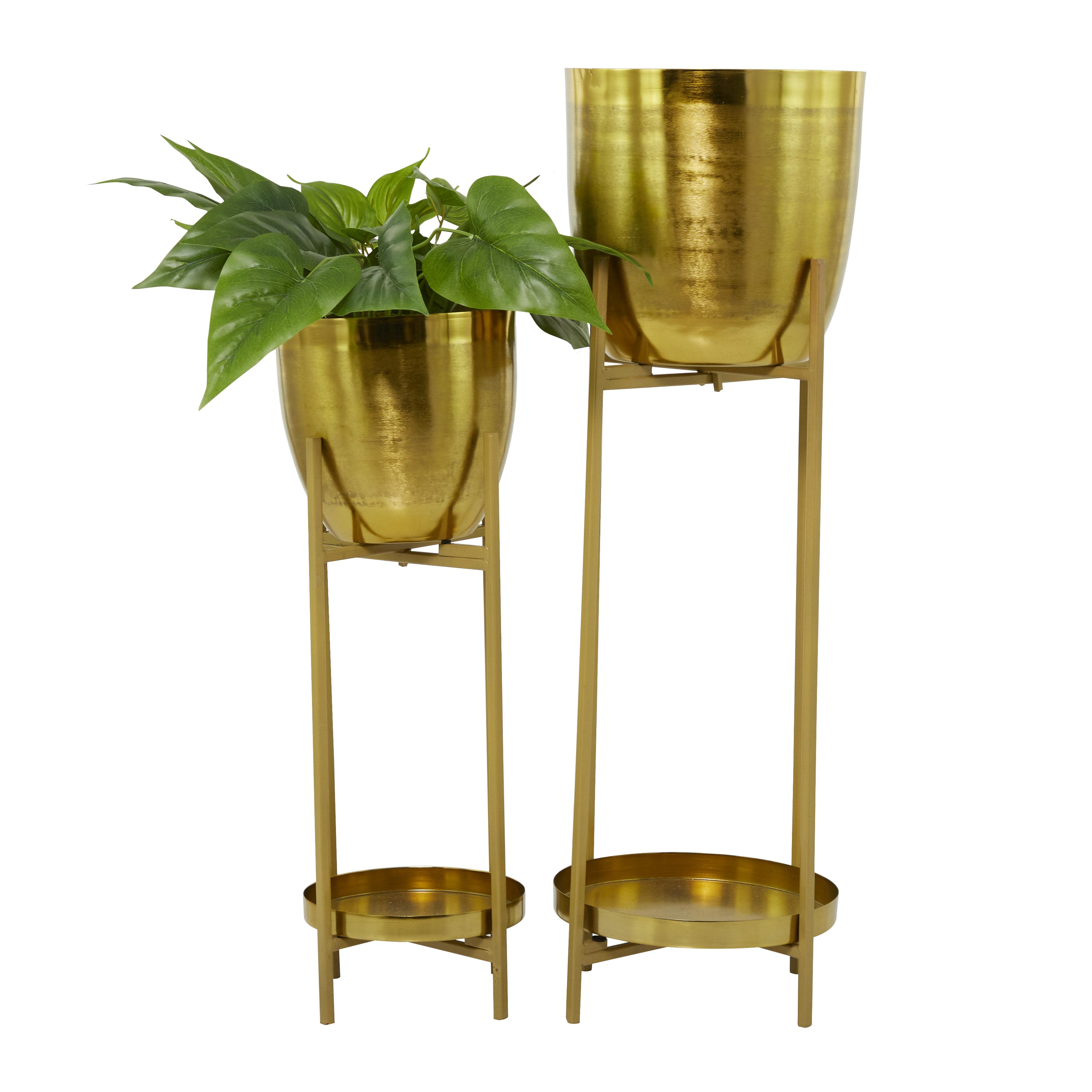 CosmoLiving by Cosmopolitan Gold Metal  Indoor Outdoor Planter with Removable Stand, Set of 2 32", 24"H