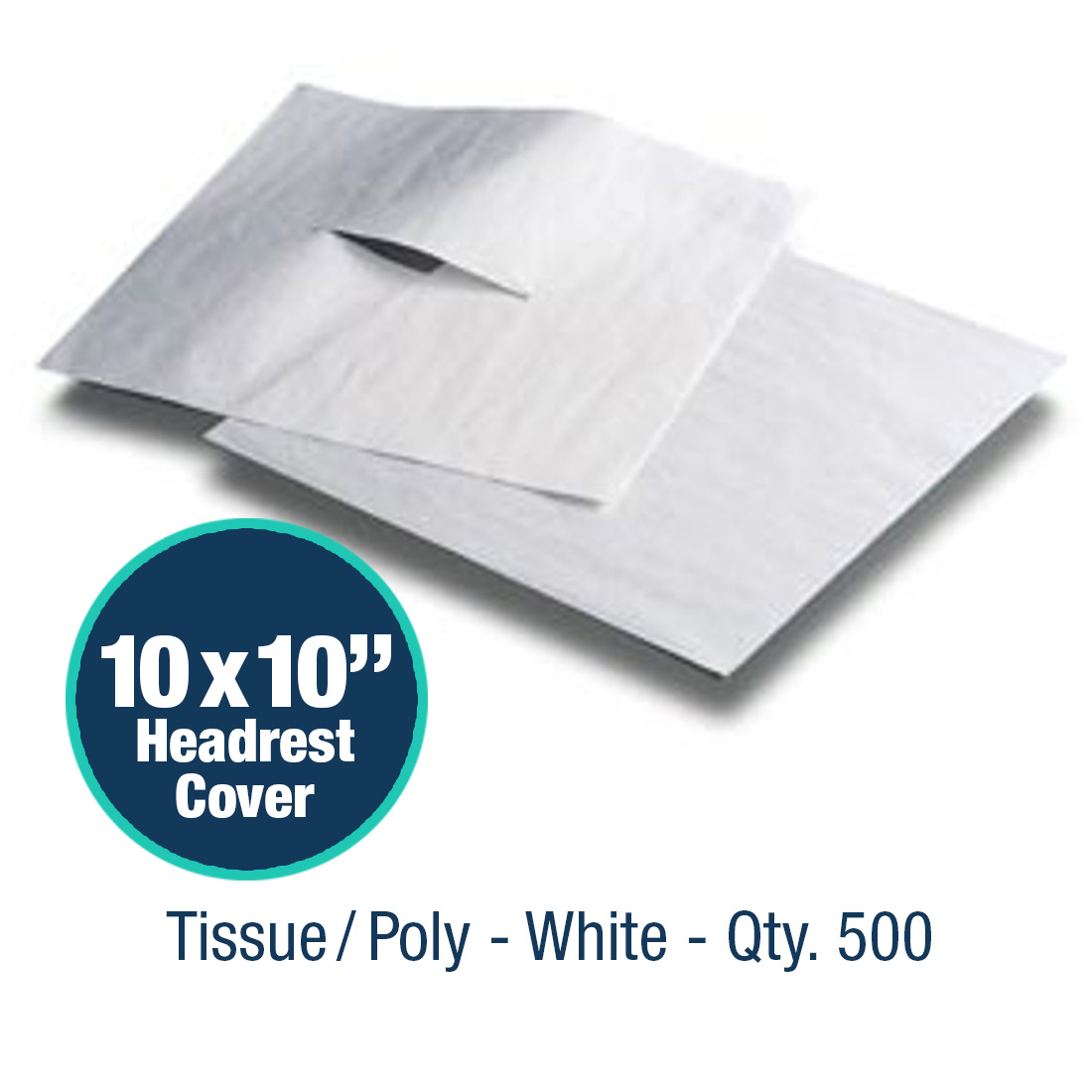 Headrest Cover 10" x 10" Tissue/Poly White - 500/Case