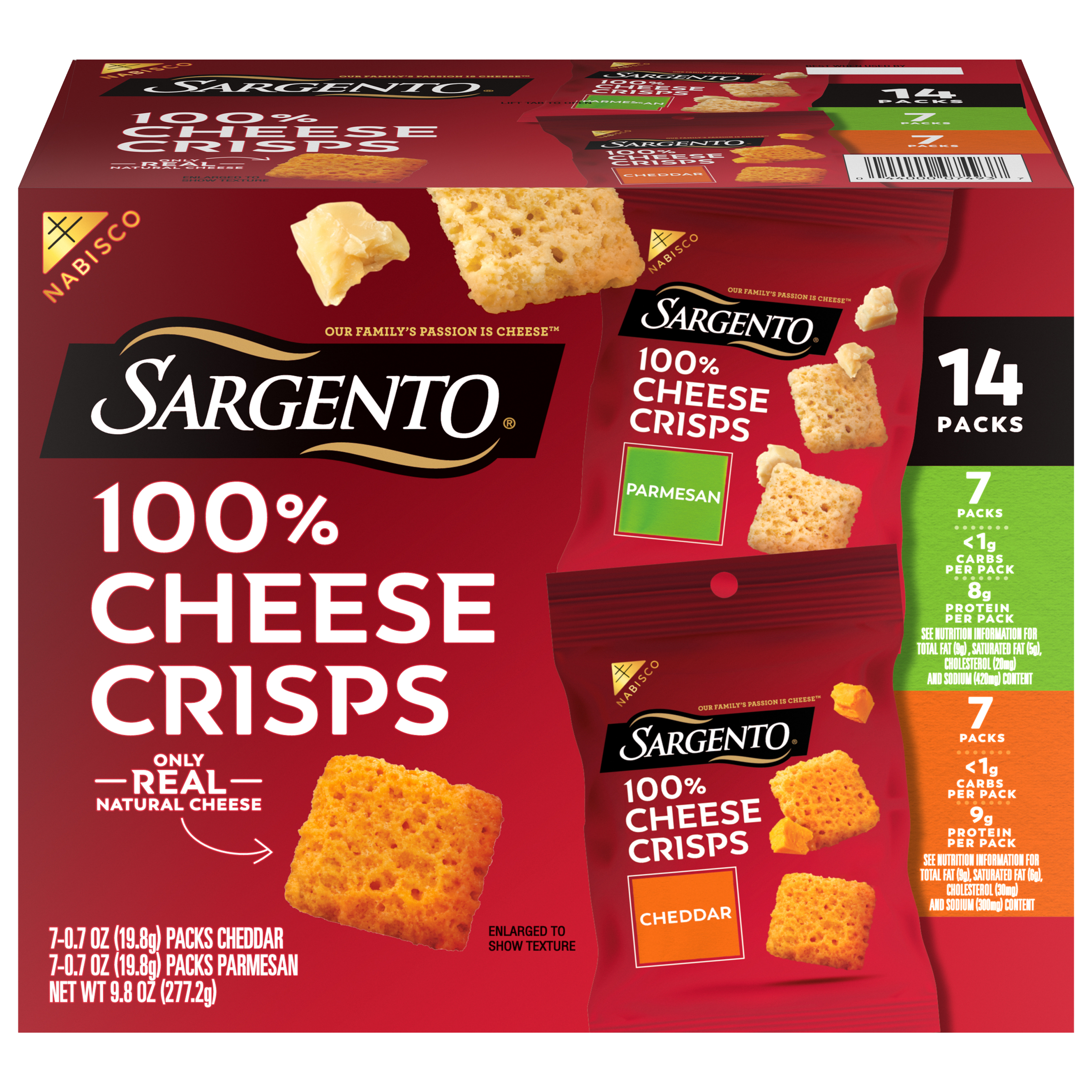 SARGENTO® 100% Cheese Crisps Variety Pack, Parmesan and Cheddar, 14 Snack Packs