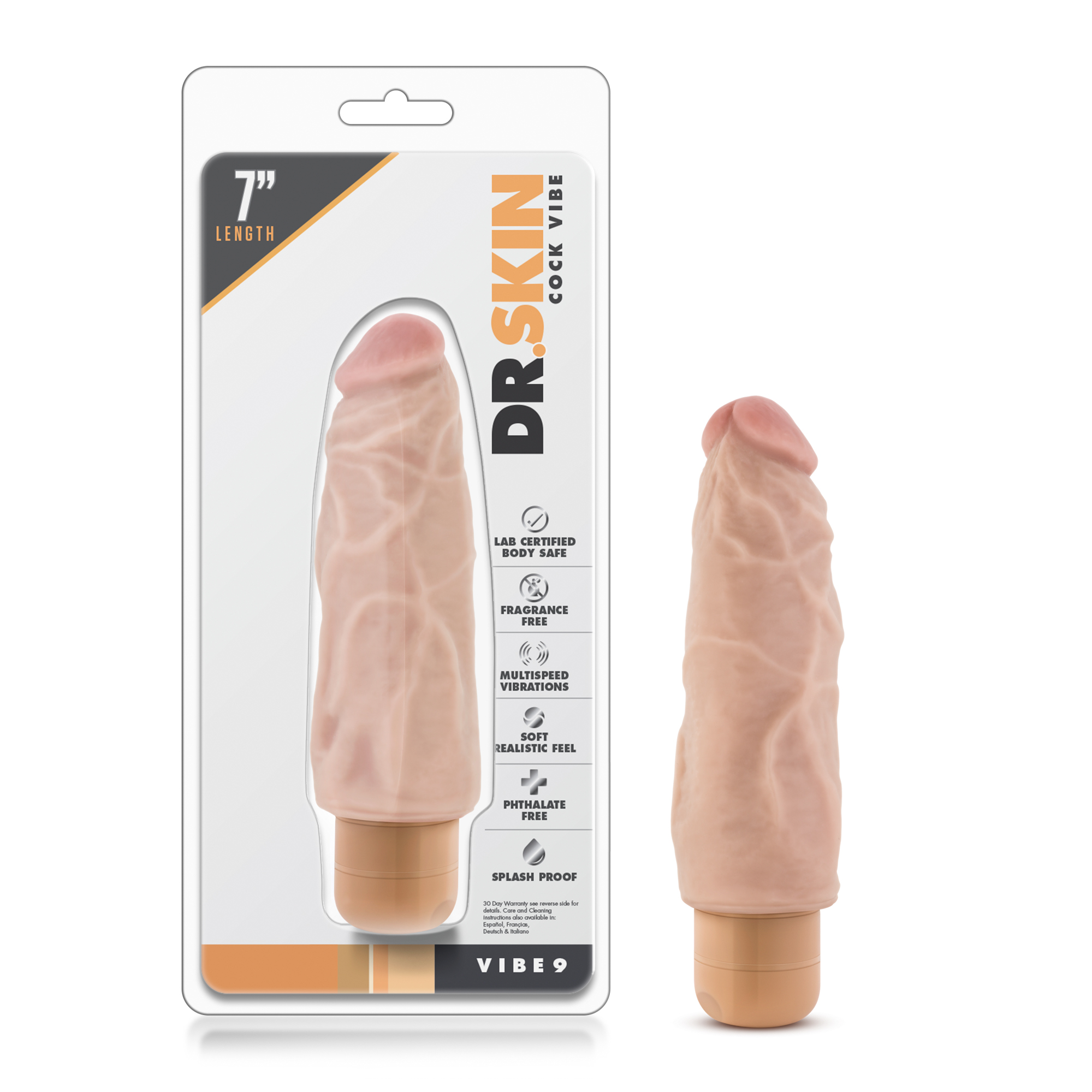 Blush Dr. Skin Cock Vibe 9 Realistic Beige 7.5-Inch Long Vibrating Dildo