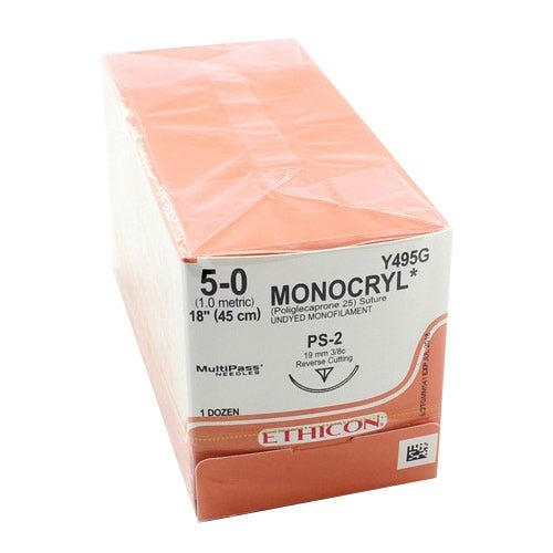 MONOCRYL® Undyed Monofilament Sutures, 5-0, PS-2, Precision Point-Reverse Cutting, 18" - 12/Box