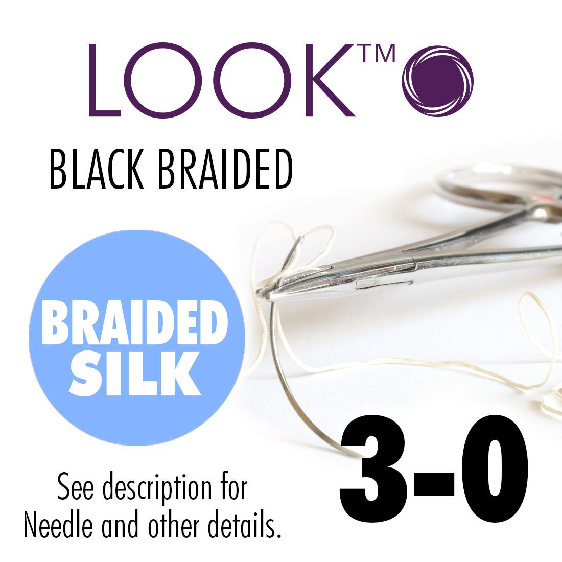 3-0 Black Braided Silk Sutures, C16, 18"-12/Box