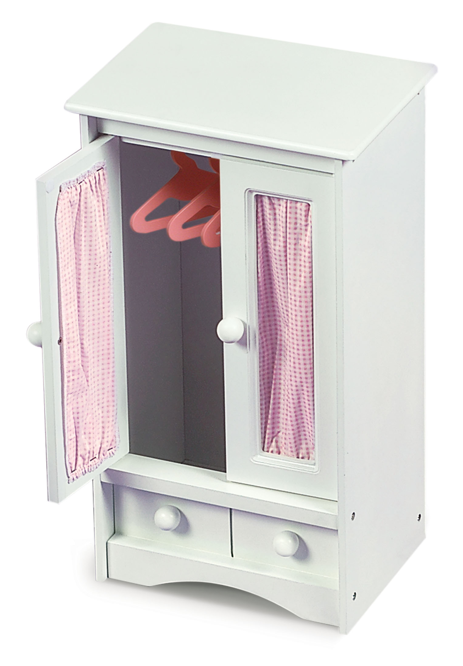Doll Armoire with Three Hangers - White/Pink