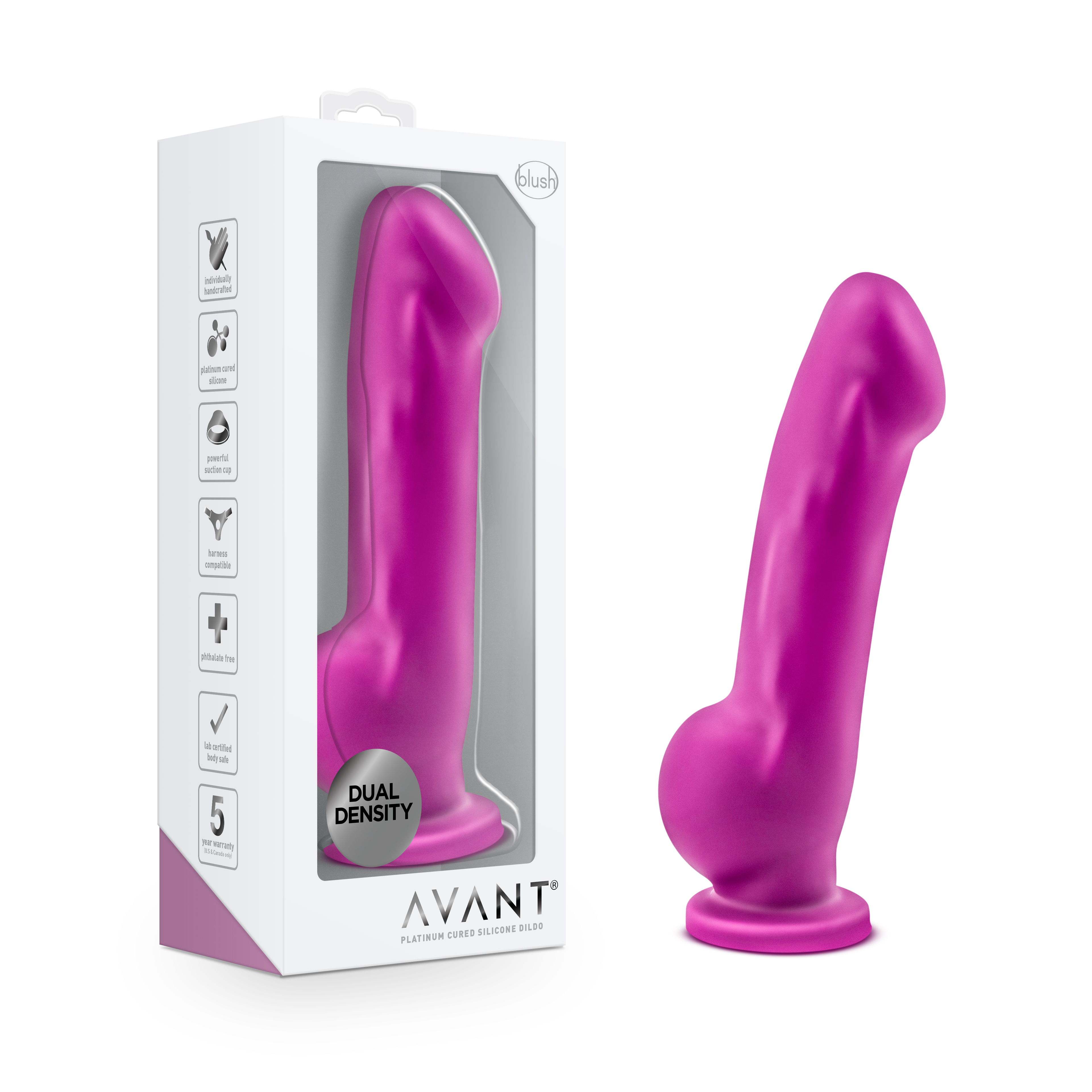 Blush Avant / Ergo Violet D7: Artisan 7 Inch Dildo with Suction Cup Base - Elegantly Made with Smooth Ultrasilk? Purio? Silicone