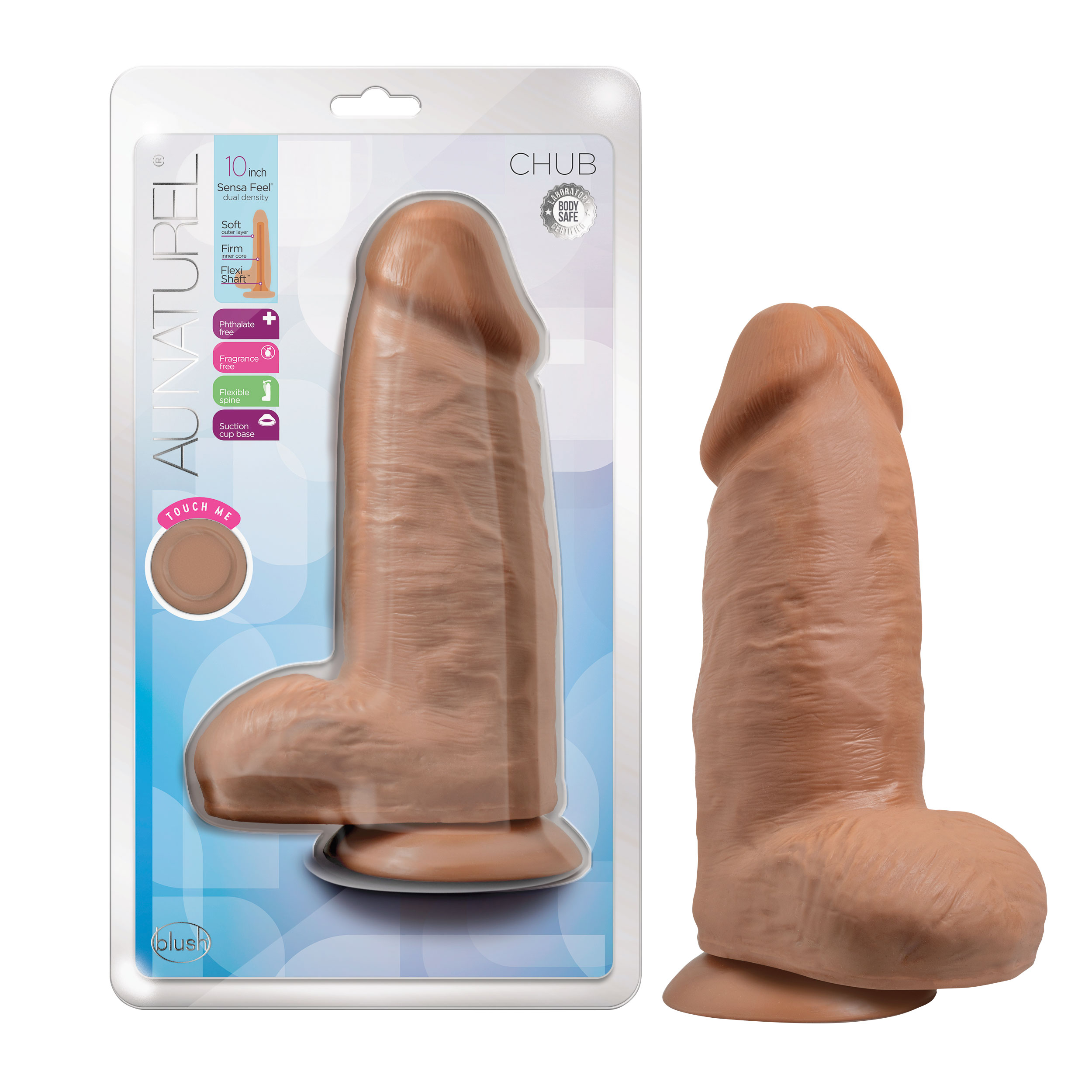 Blush Au Naturel Chub Realistic Mocha 10-Inch Long Dildo With Balls & Suction Cup Base