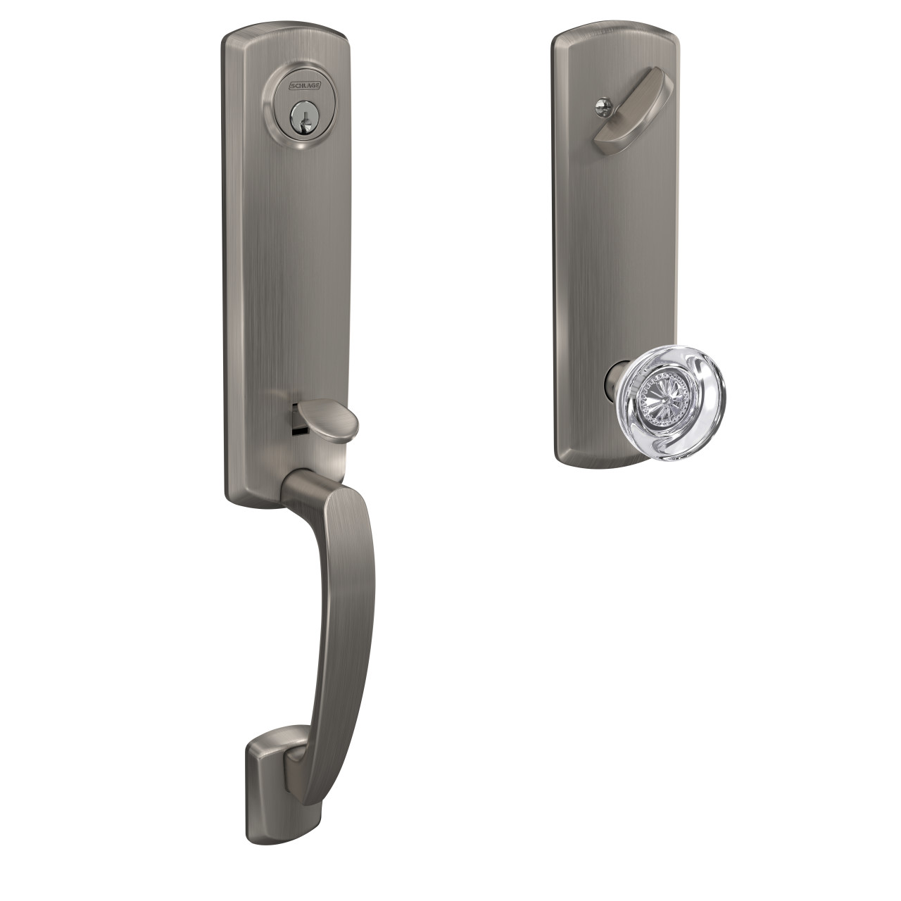 Custom 3/4 Trim Single Cylinder Handleset and Hobson Glass Knob with Greenwich Trim