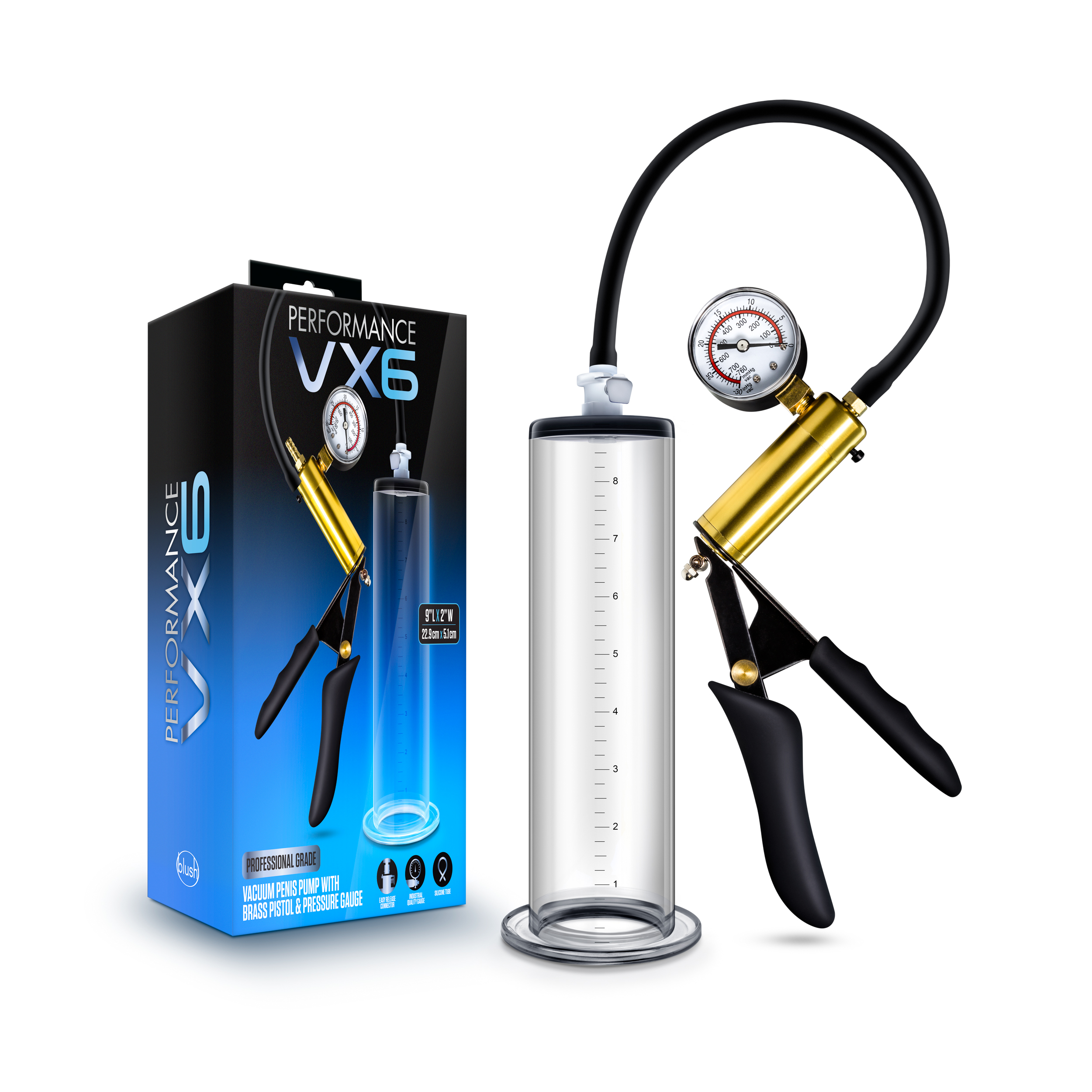 Blush Performance VX6 Vacuum With Brass Pistol & Pressure Gauge Clear Pump