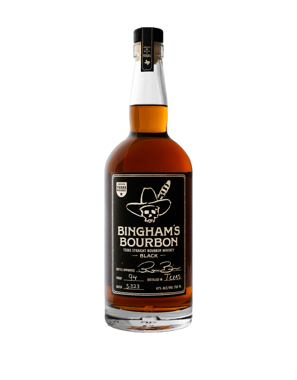 BINGHAM'S BOURBON BLACK TEXAS STRAIGHT BOURBON WHISKEY