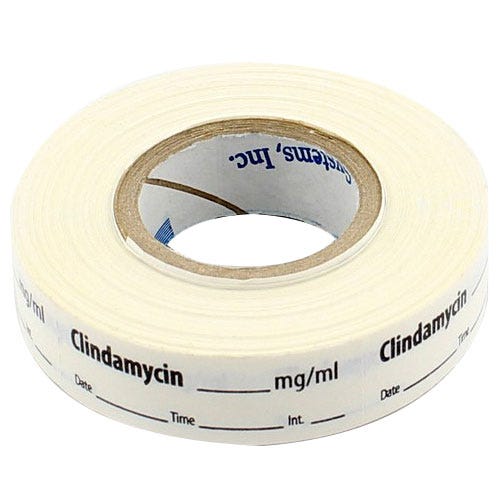 Clindamycin Labels, White, - 500/Roll