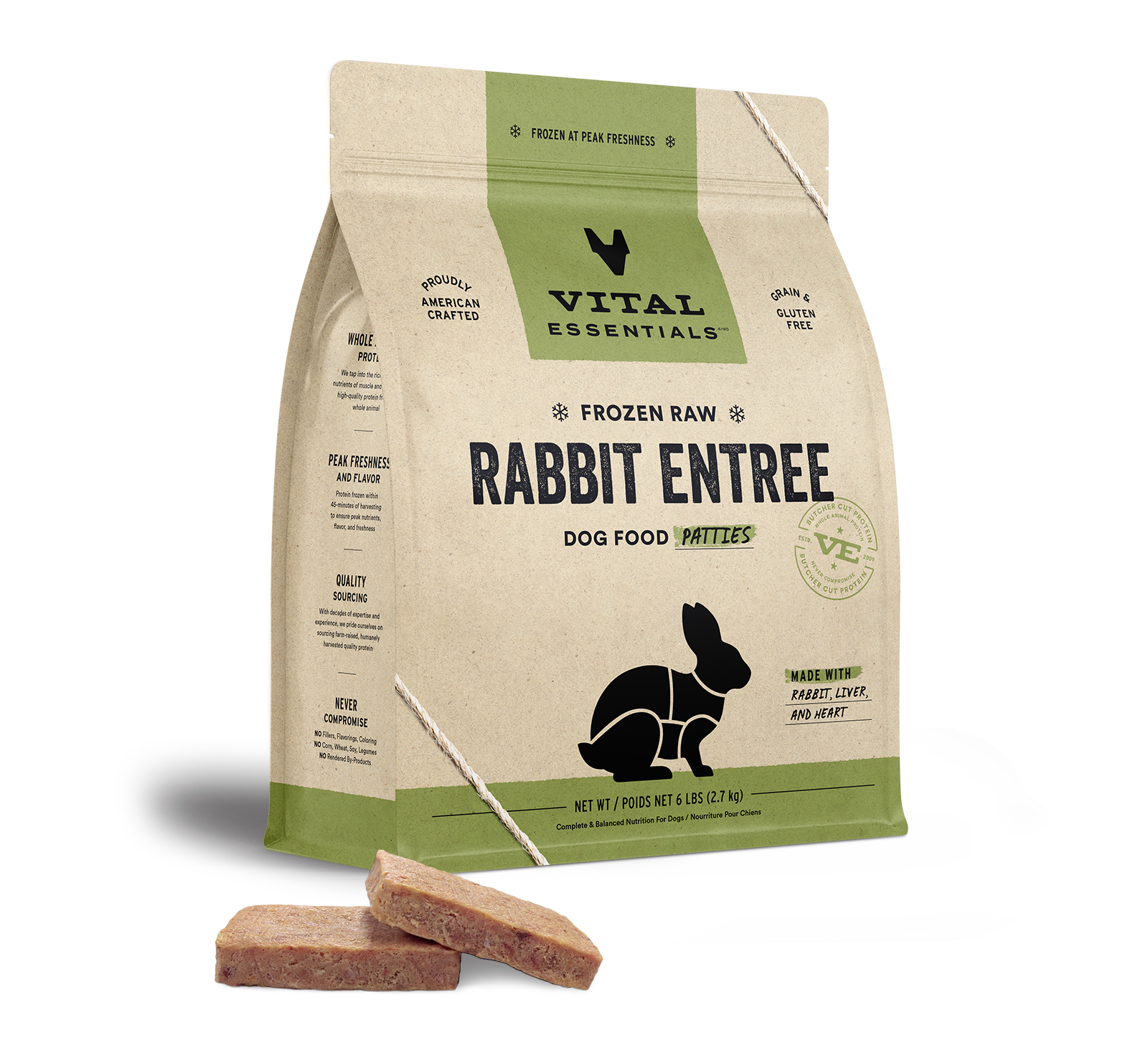 Vital Essentials Frozen Raw Rabbit Entree Dog Food Patties, 6 lbs - Healing/First Aid