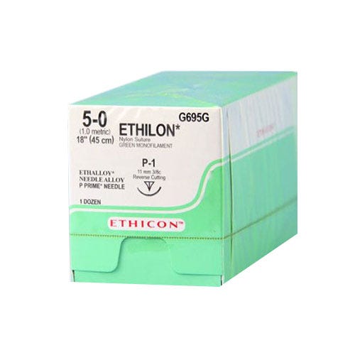 ETHILON® Nylon Green Monofilament Suture, 5-0, P-1, Precision Point-Reverse Cutting, 18" - 12/Box