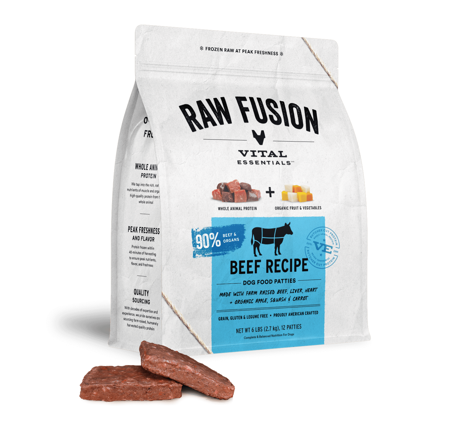 Vital Essentials RAW FUSION Frozen Raw Beef Recipe Dog Food Patties - Health/First Aid