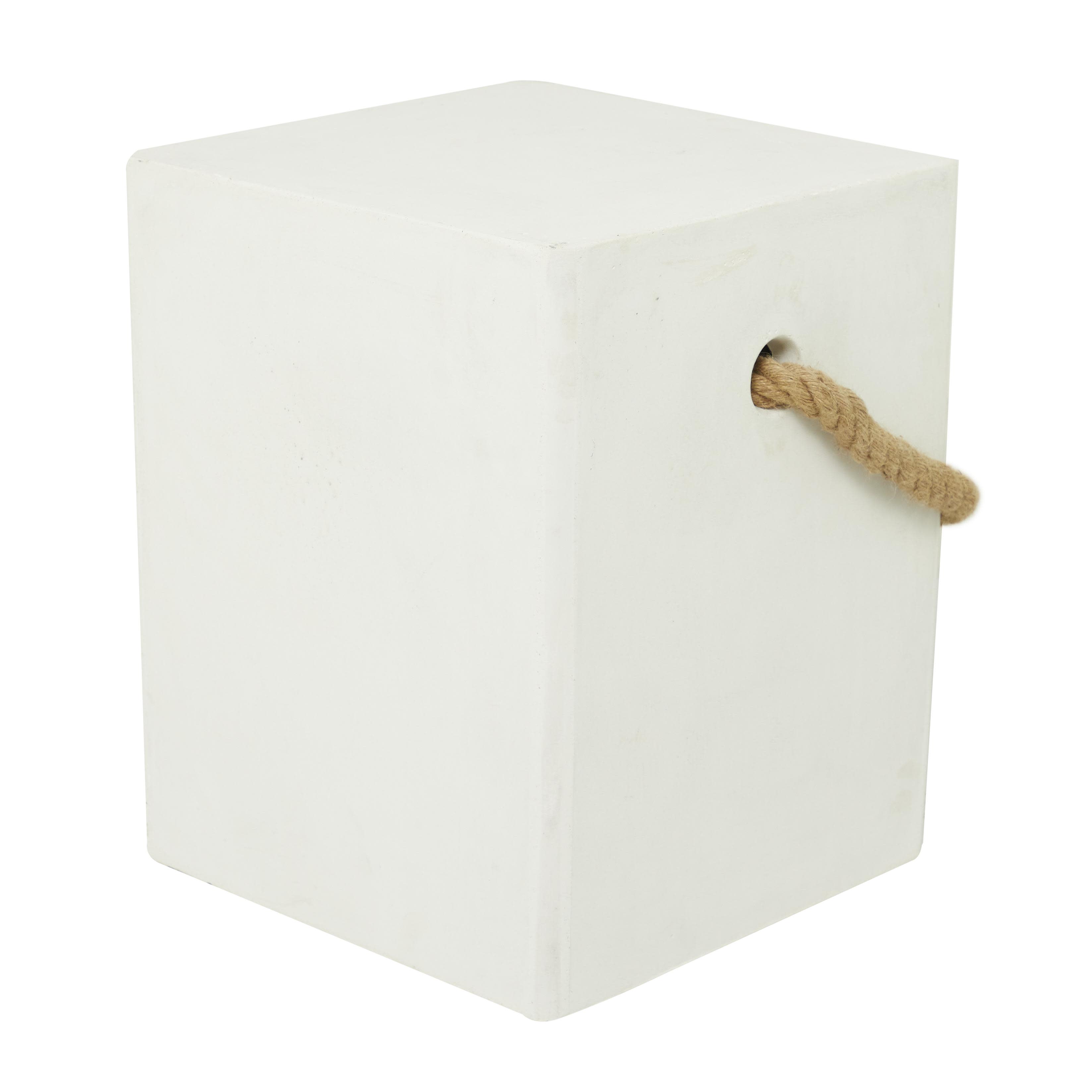 White Magnesium Oxide  Lightweight Outdoor Accent Table with Rope Handle, 15" x 15" x 18"