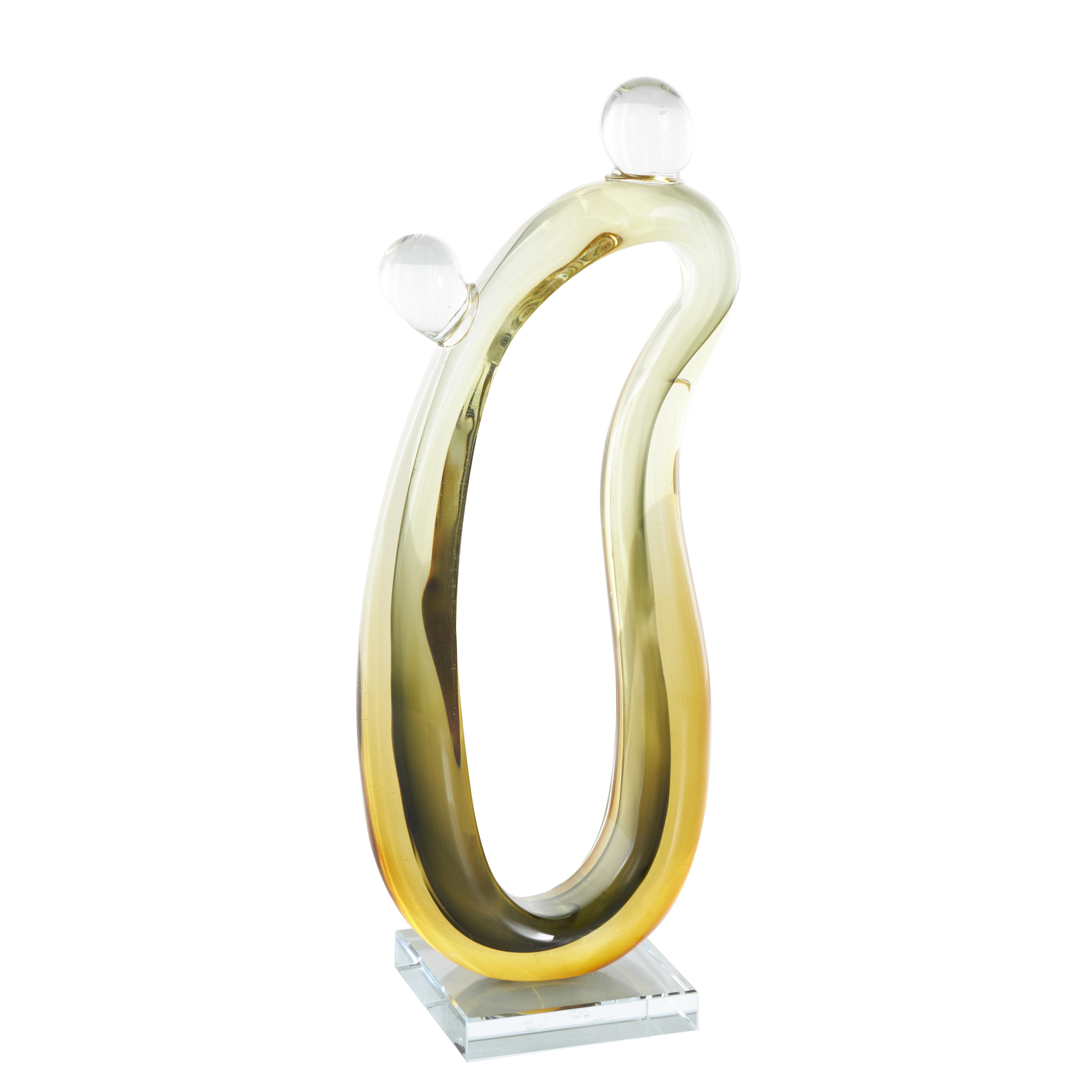 Orange Glass Abstract Curved Cutout Ombre Decorative Sculpture with 2 Small Orbs, 6" x 4" x 15"
