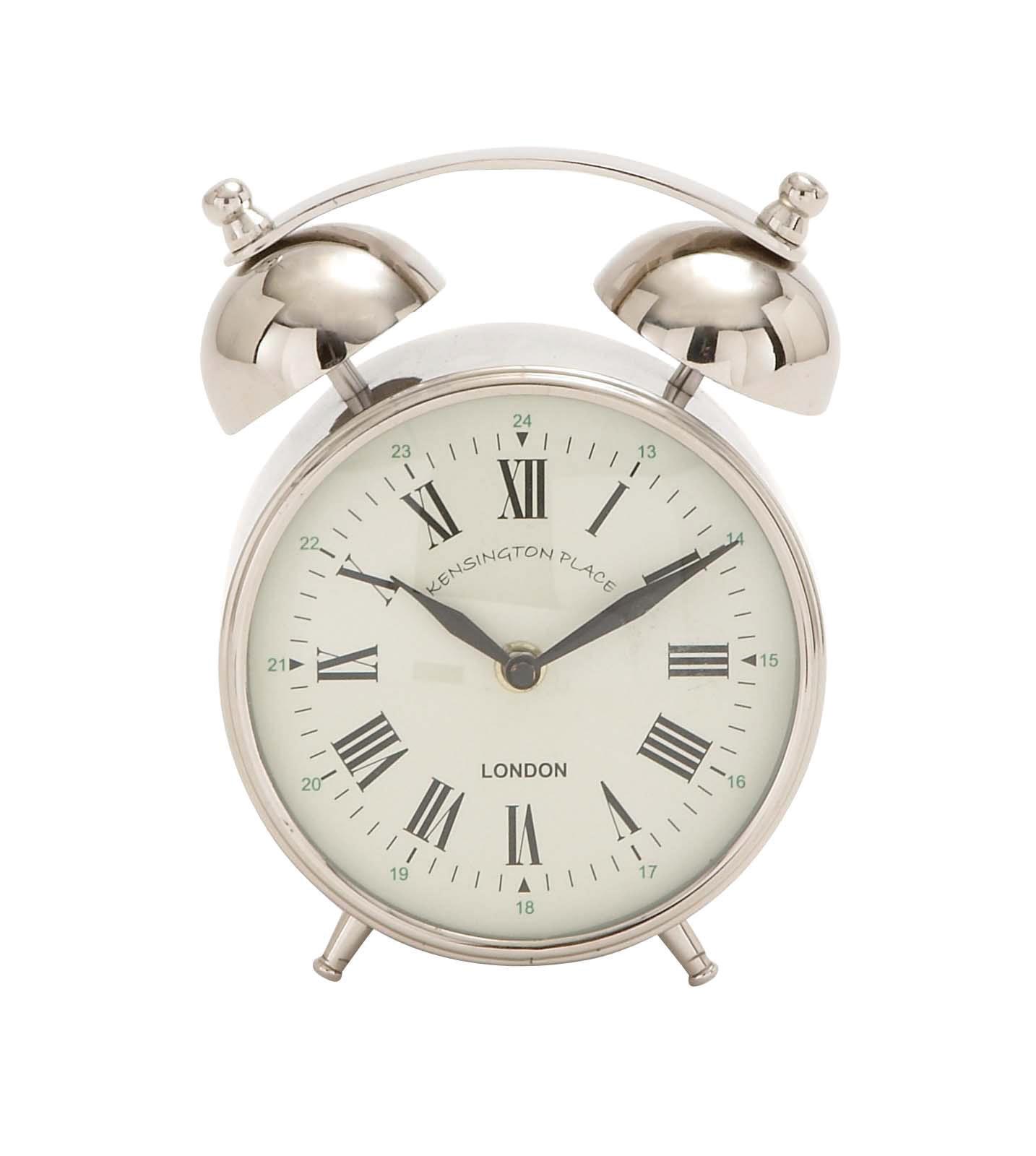 Silver Stainless Steel Metal  Clock with Bell Style Top, 3" x 5" x 7"