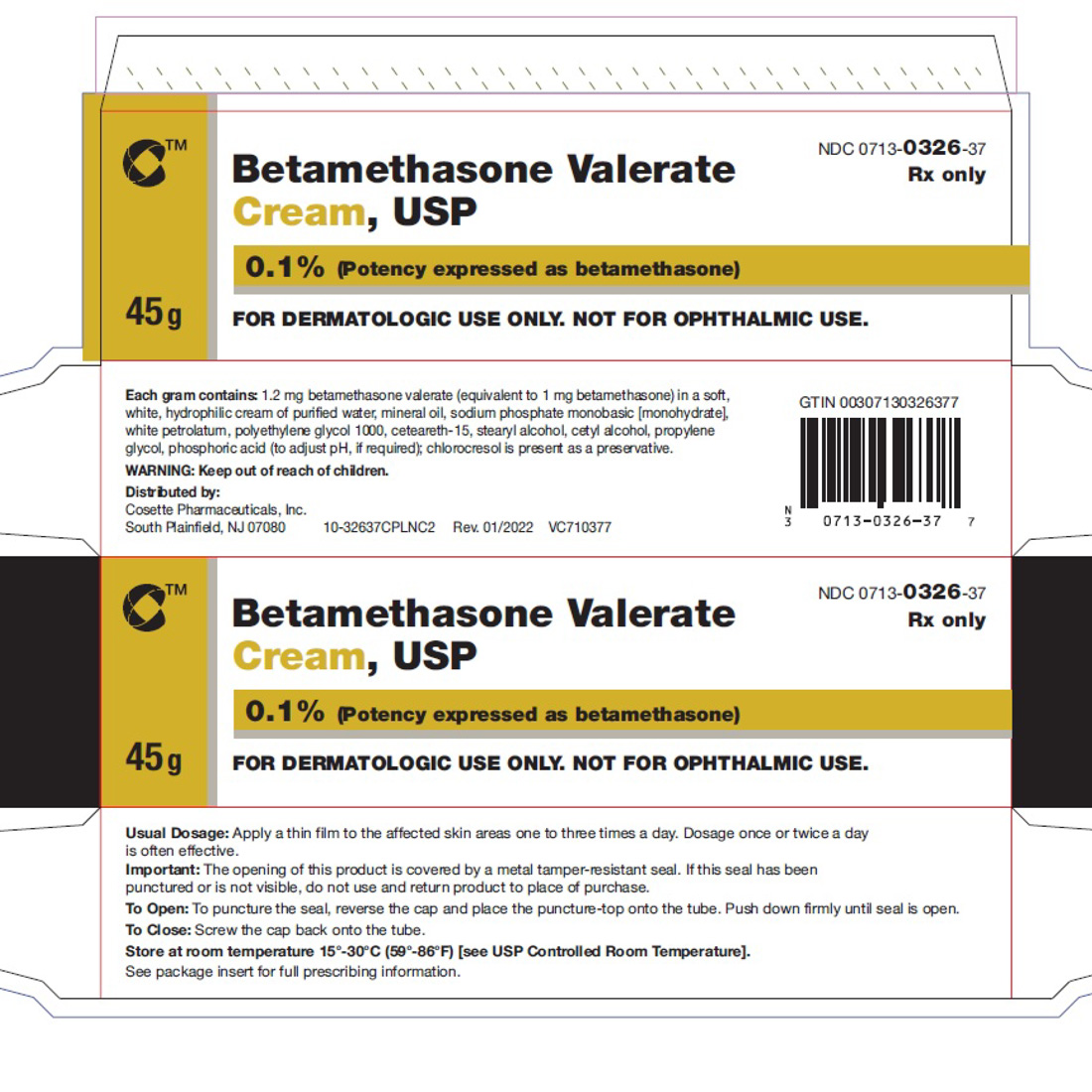 Betamethasone Valerate 0.1% Cream 45g Tube