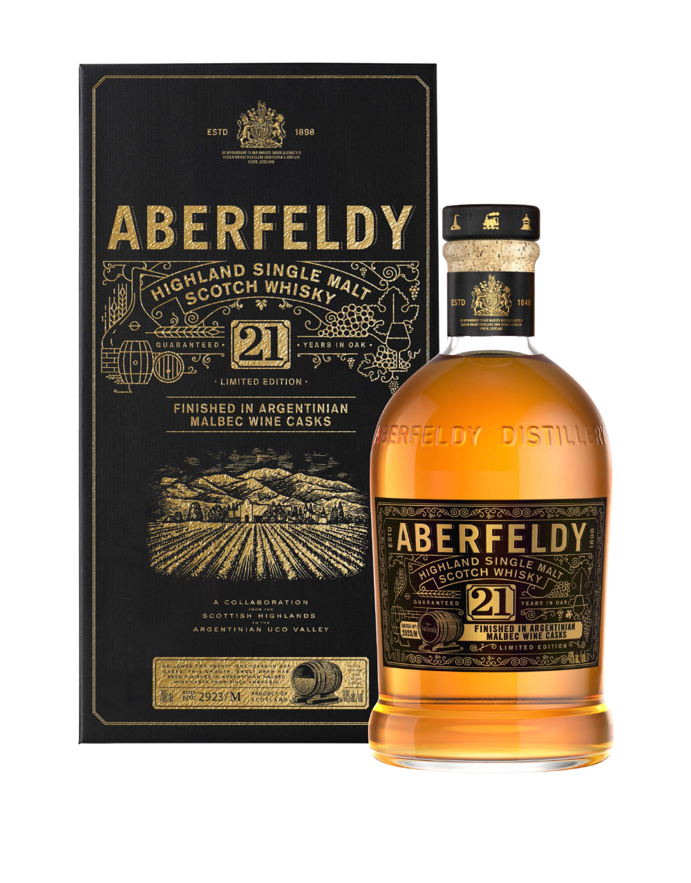 ABERFELDY 21 YEAR OLD LIMITED EDITION ARGENTINIAN MALBEC WINE CASK FINISH SCOTCH