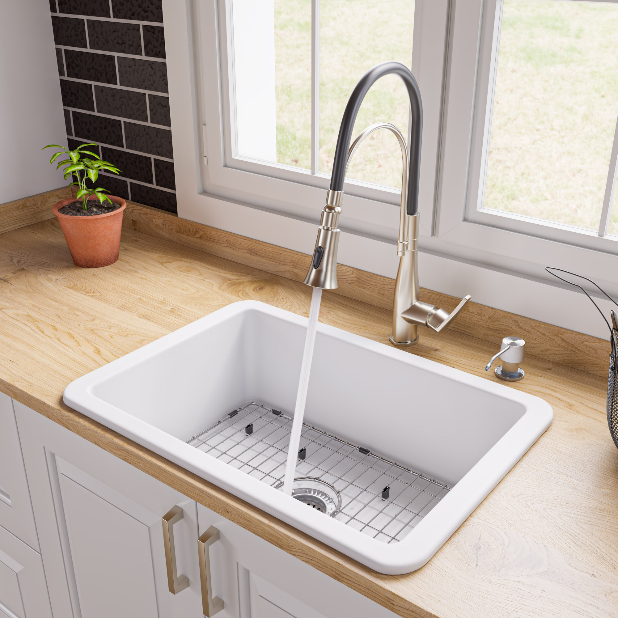 ALFI brand 27" Under Mount Fireclay Kitchen Sink, White, No Faucet Hole, ABF2718UD-W