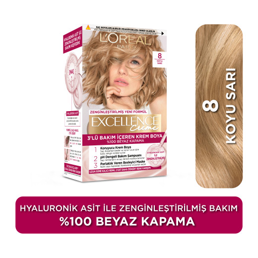 l’oréal paris excellence creme 8 koyu sarı saç boyası