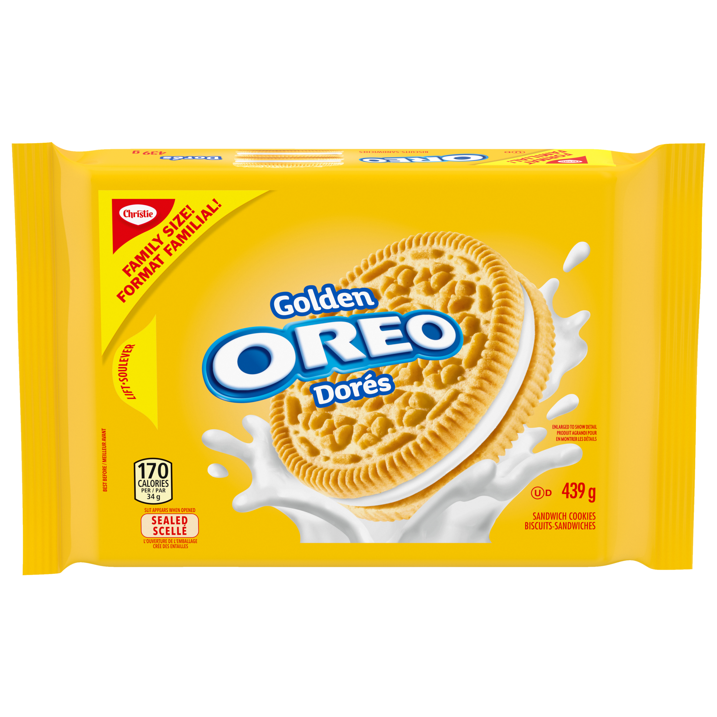 OREO Golden Sandwich Cookies, 1 Family Size Resealable Pack (439g)