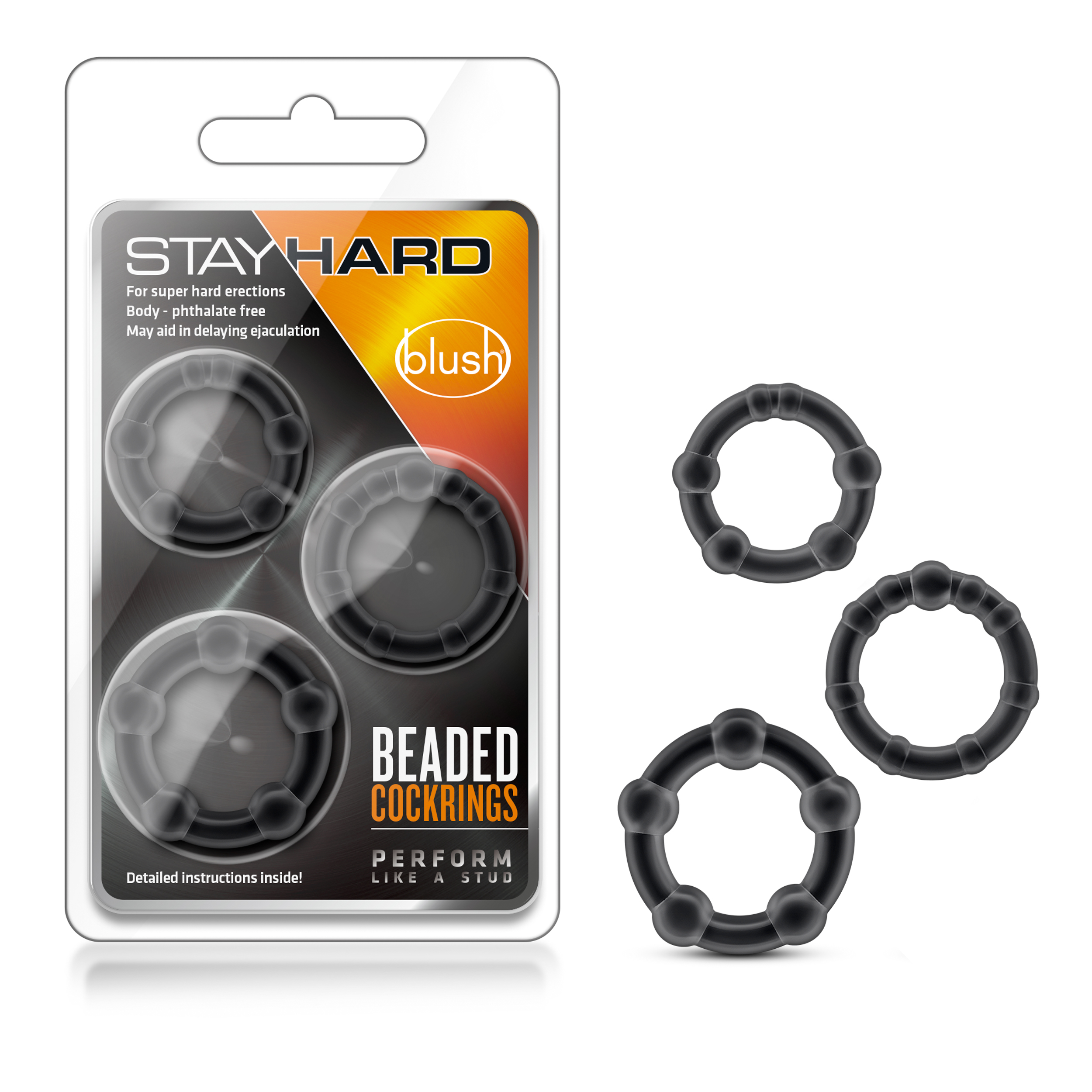 Blush Stay Hard / Black Beaded Penis Rings (3-Sizes)