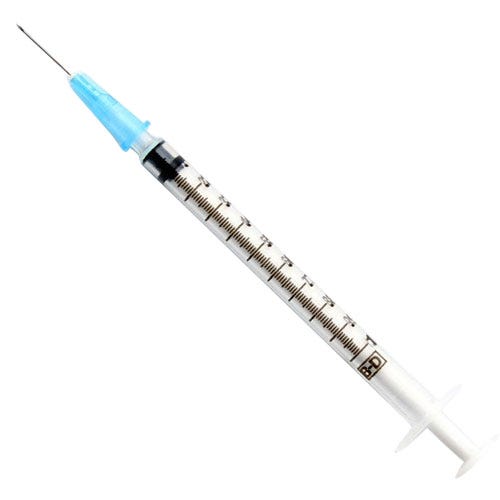 1 cc Tuberculin Slip Tip Syringe w/27ga x 1/2" BD PrecisionGlide Needle, Regular Wall, Regular Bevel, Sterile - 100/Box