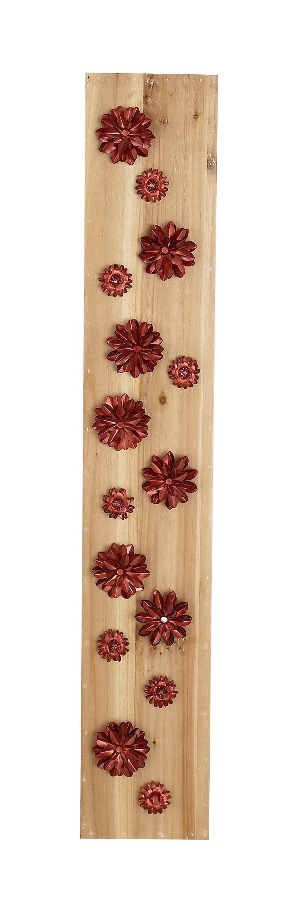 Red Wood Floral Wall Decor, 9" x 2" x 55"