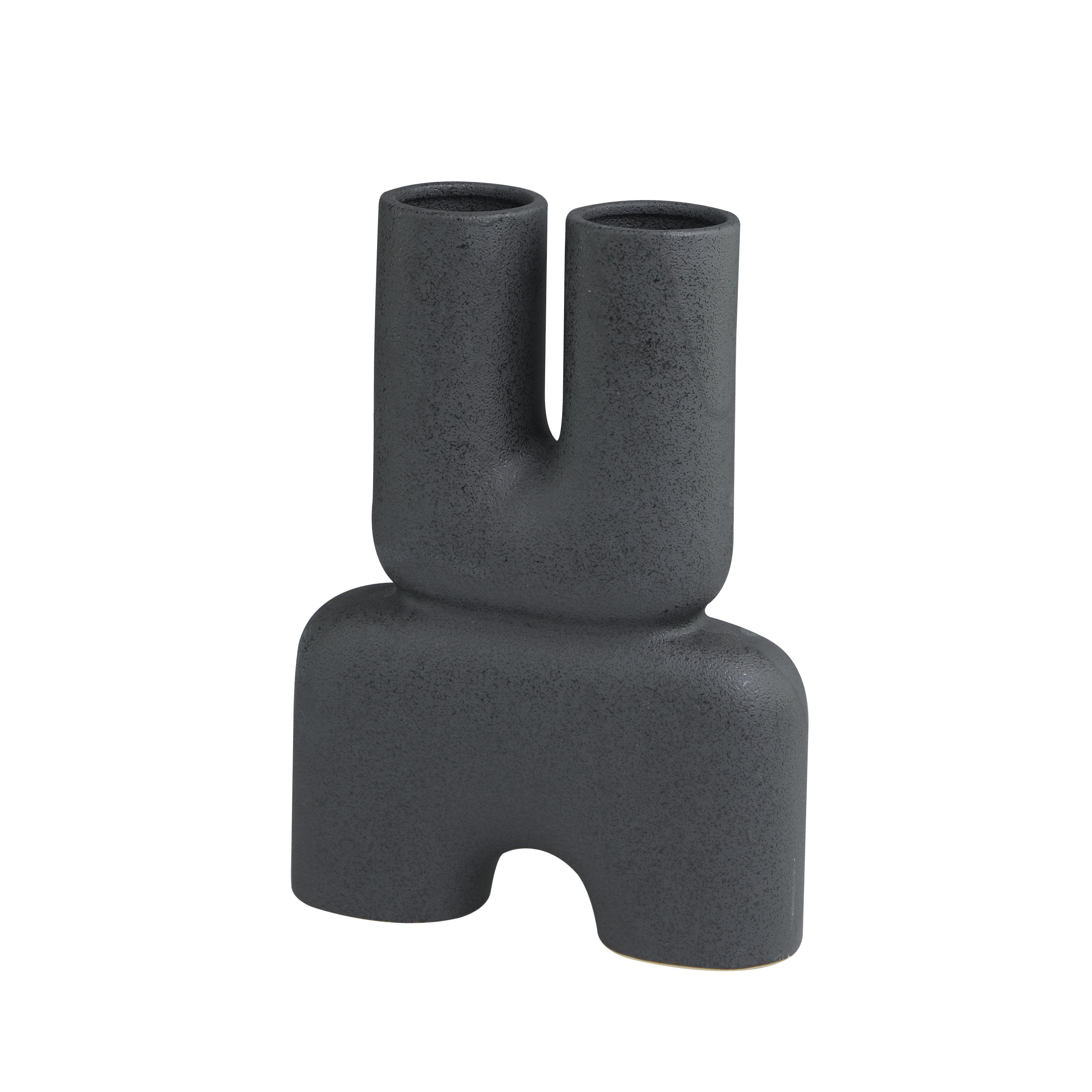 The Novogratz Black Ceramic Abstract U-Shaped Decorative Vase, 11" x 4" x 15"