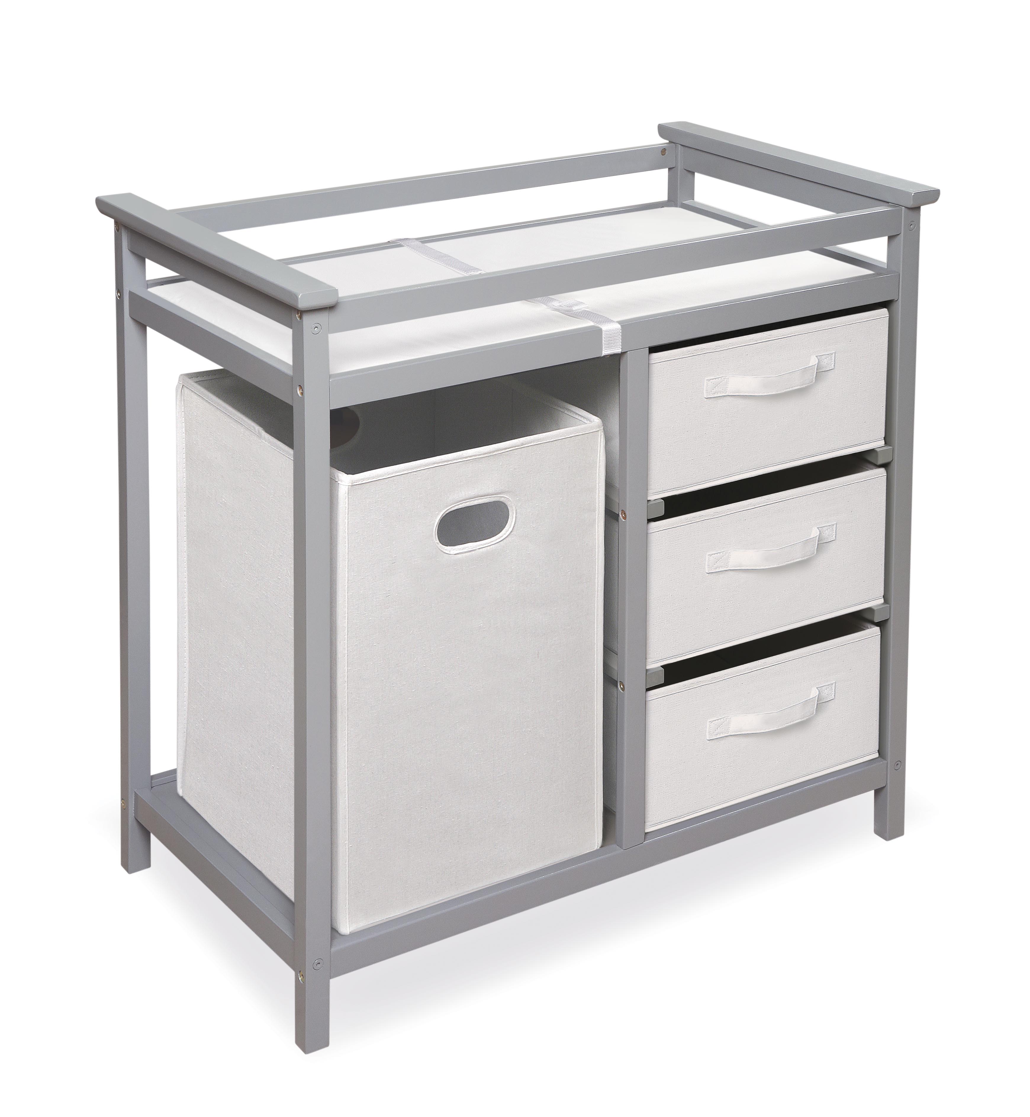 Modern Baby Changing Table with Hamper and 3 Baskets - Gray