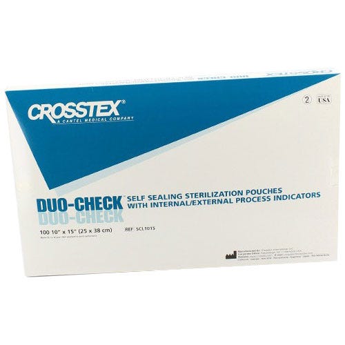 Duo-Check® Sterilization Pouches, Self-Sealing, 10" x 15", Blue Tinted Film - 100/Box