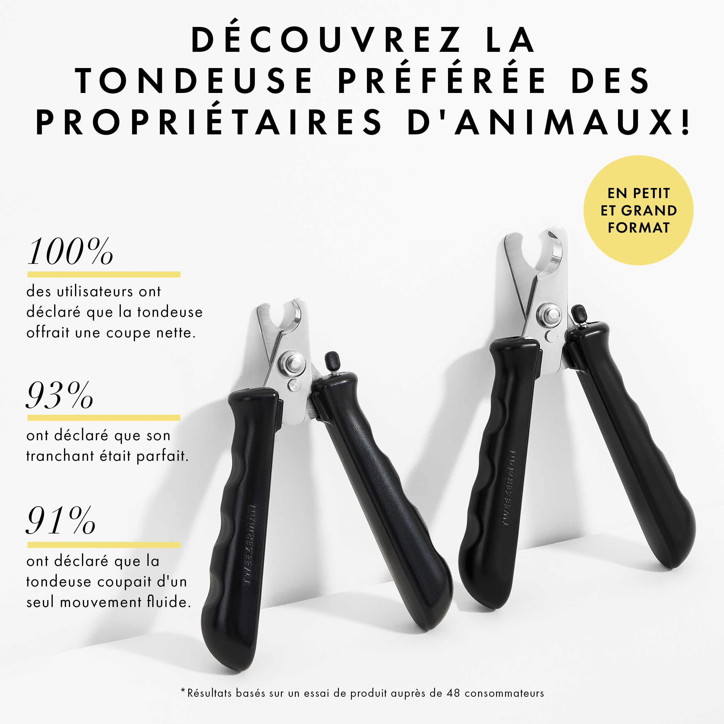 Soins des ongles pour grands animaux 101. 1) Tenir la patte levée avec les coussinets tournés vers le bas, en appuyant légèrement pour exposer l’ongle. 2) Couper le clou à un angle de 45 degrés en sections de 1 à 2 mm, pour éviter de couper la vive. 3) Désinfectez avec une lingette alcoolisée après chaque utilisation. 4) Terminer! Coupez les ongles chaque mois pour garder les animaux en sécurité et confortables.
