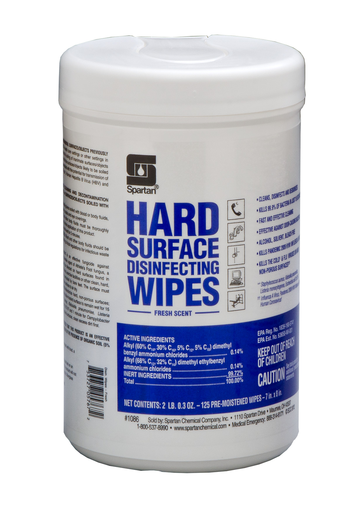 Spartan Chemical Company Hard Surface Disinfecting Wipes (Fresh Scent), 125 Wipes 6/Case