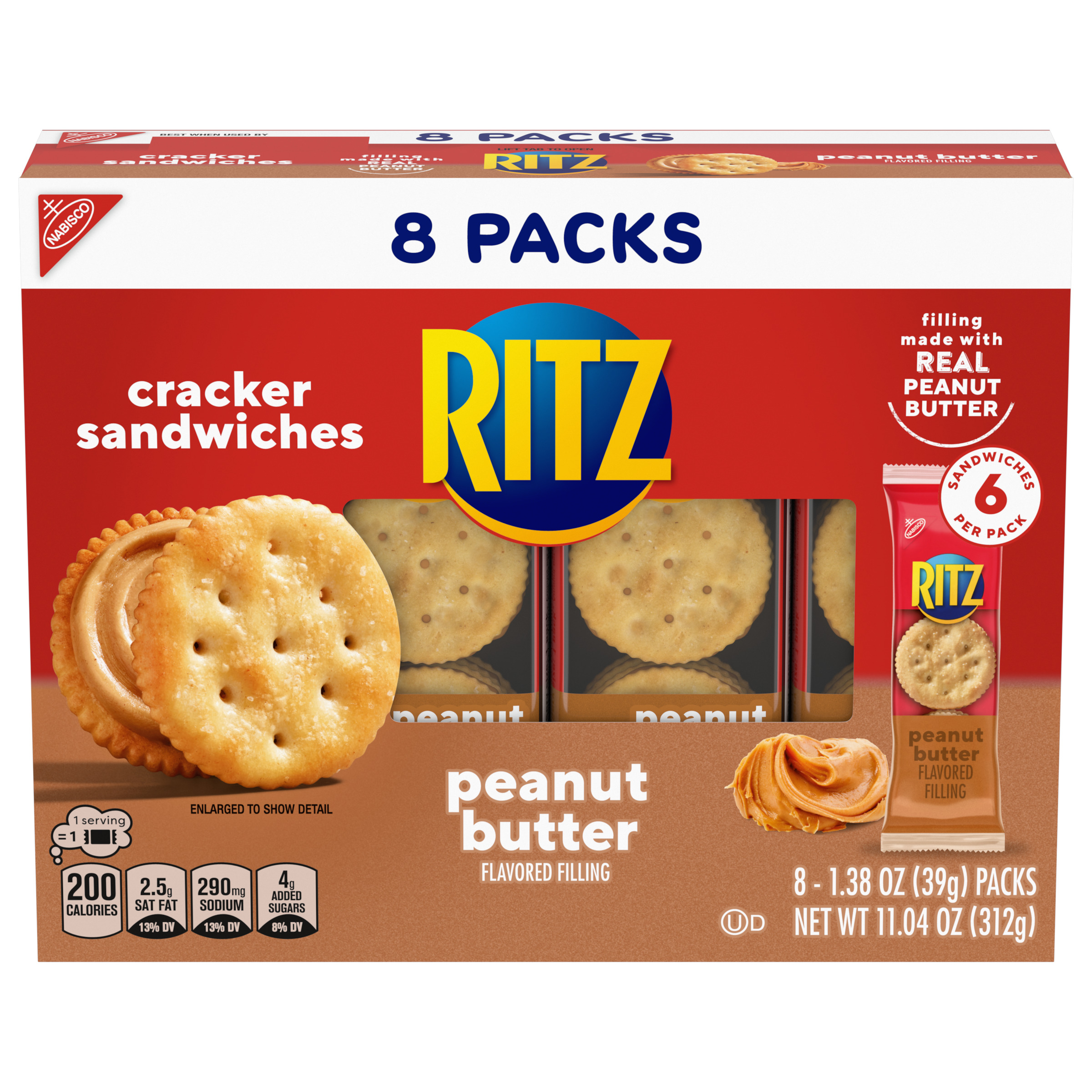 RITZ Peanut Butter Sandwich Crackers, 8 - 1.38 oz Snack Packs-2