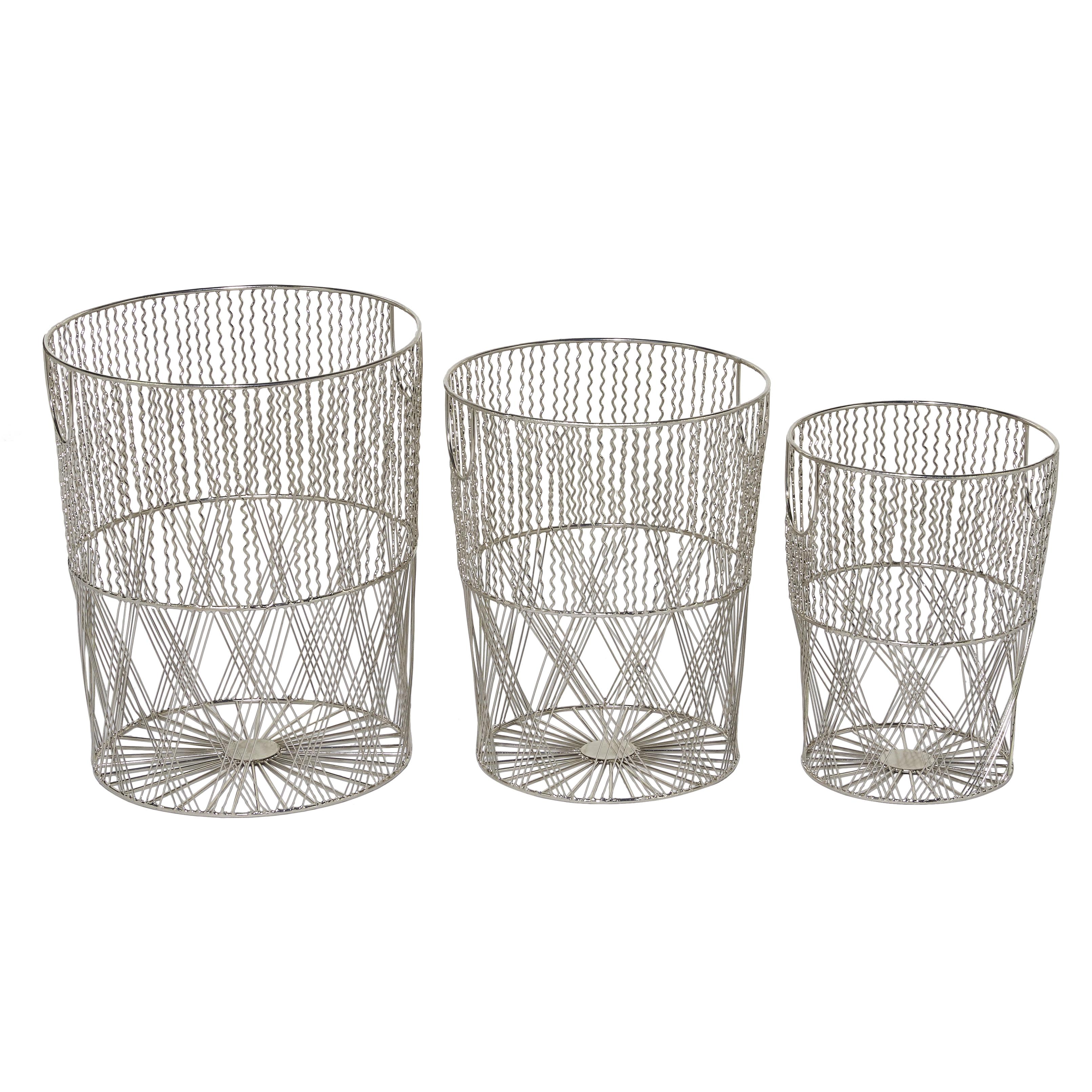 Silver Metal  Storage Basket with Handles, Set of 3 13", 15", 17"H