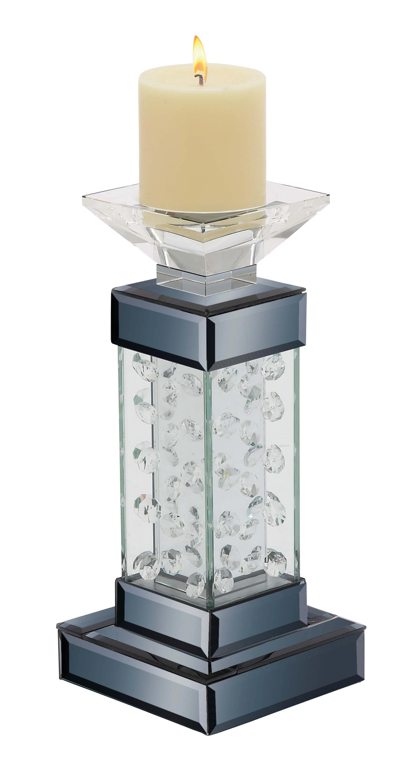 ( 6 pack ) Silver Glass  Pillar Decorative Candle Holder with Floating Crystals, 5\" x 5\" x 11\"