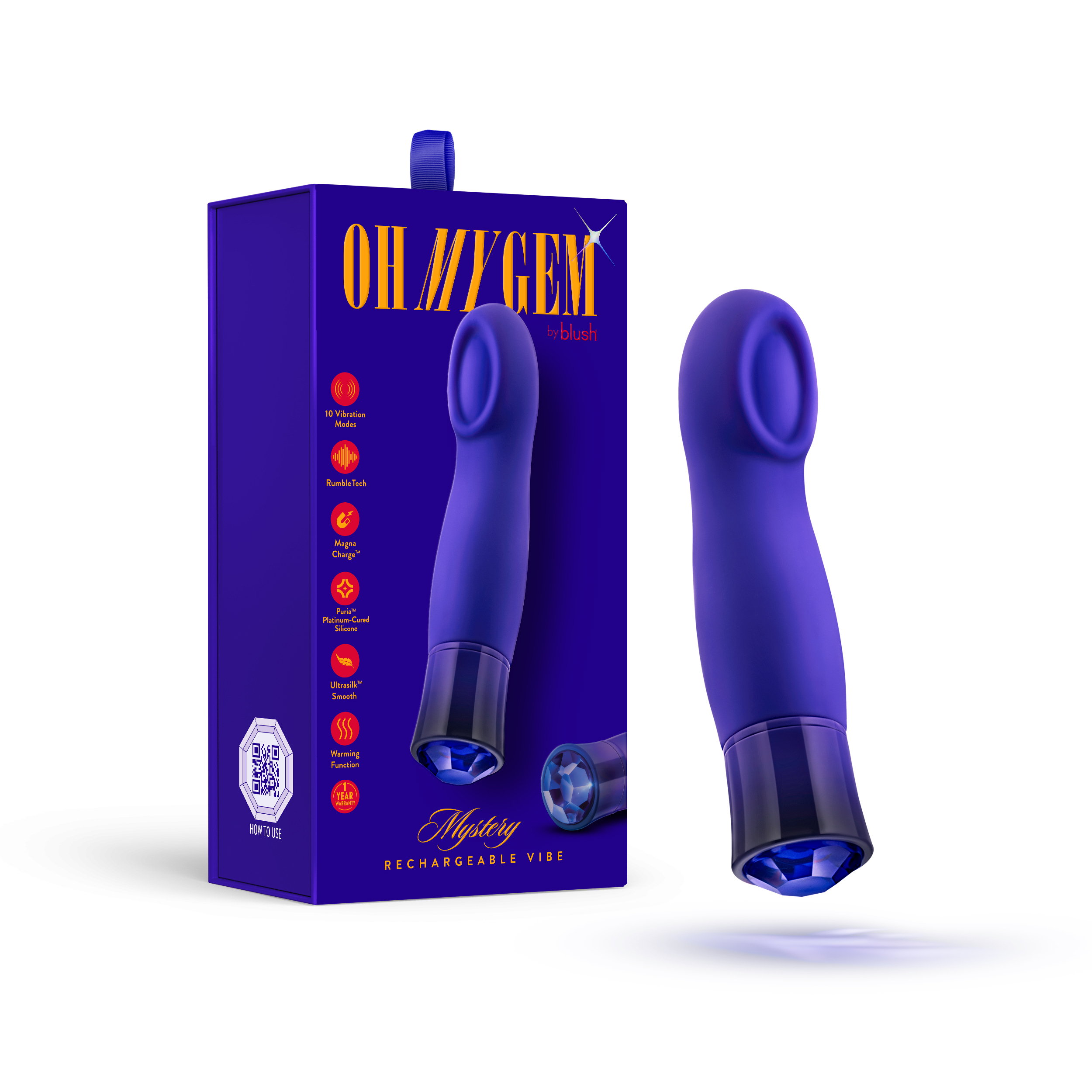 Blush Oh My Gem Mystery 5.5 Inch Warming G Spot Vibrator in Sapphire - Made with Smooth Ultrasilk? Puria? Silicone