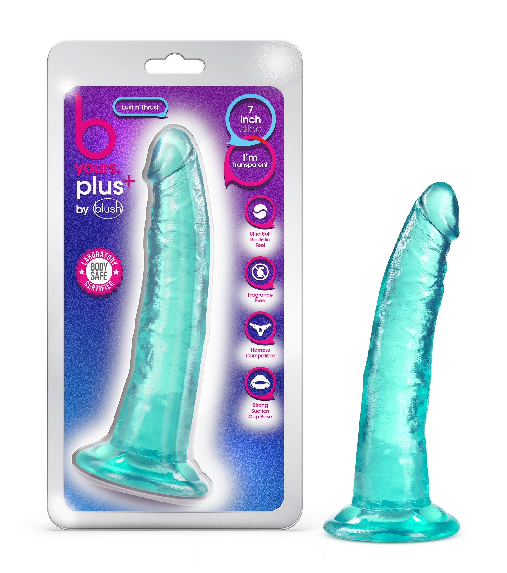 Blush B Yours Plus Lust N? Thrust Realistic G-Spot Teal 7.5-Inch Long Dildo With Suction Cup Base