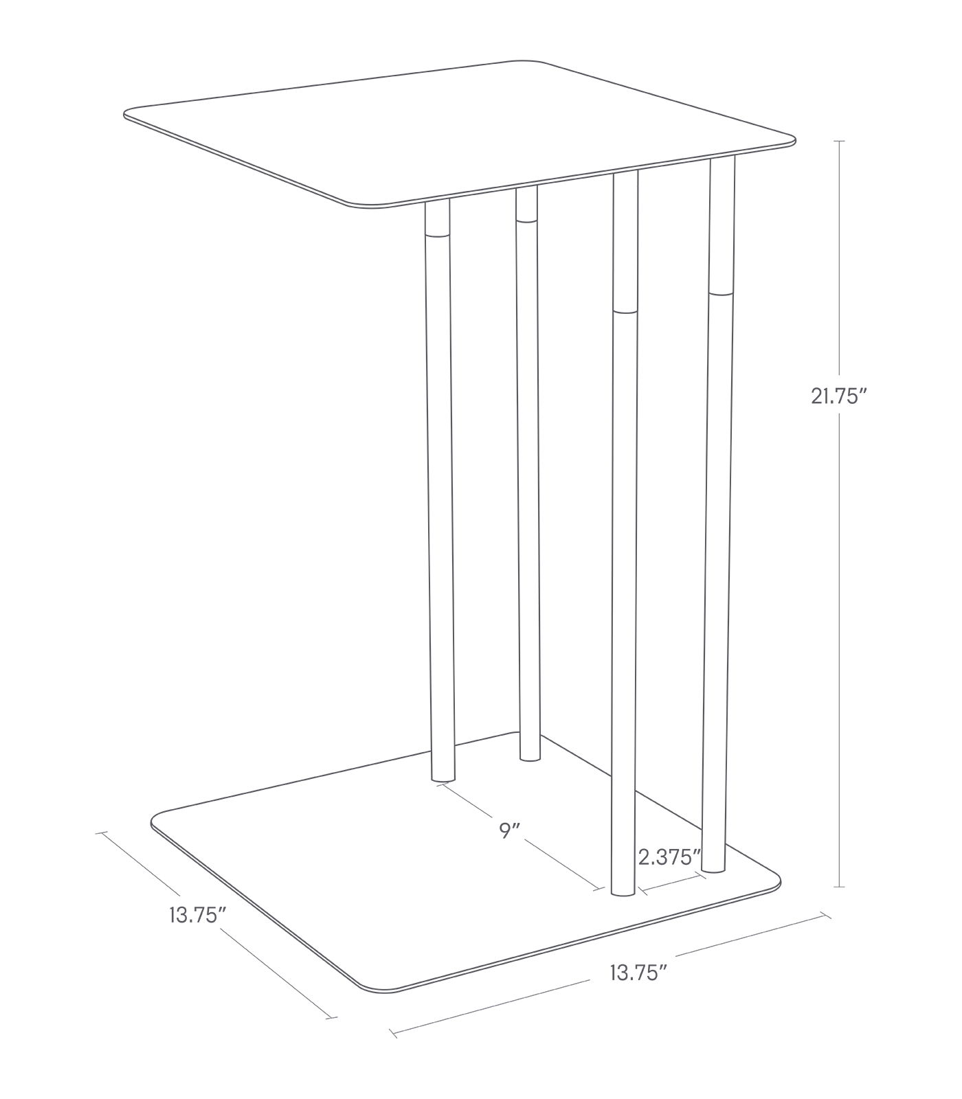 Dimension Image for C Side Table on a white background showing height of 21.75