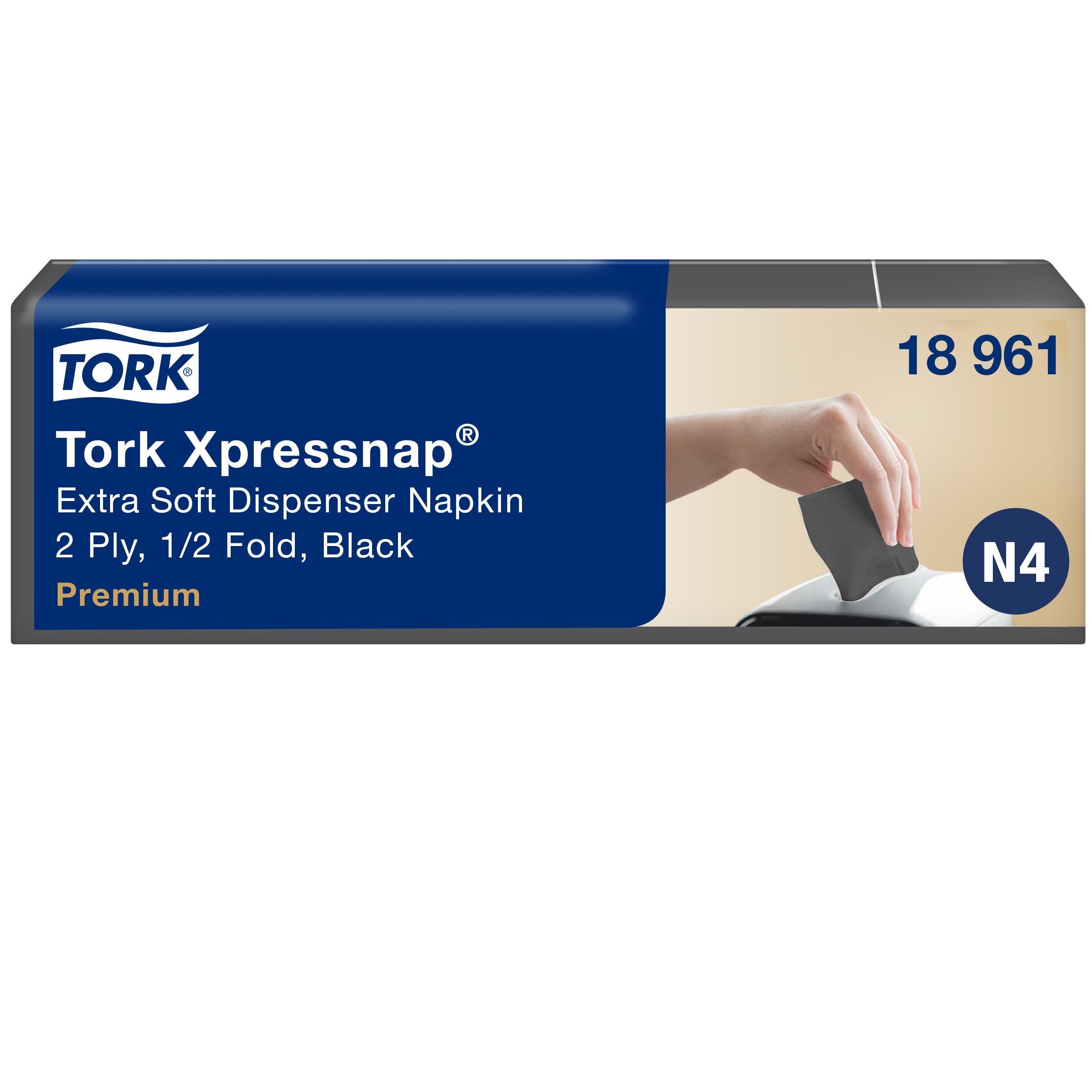 Dispenserservietter, 2 lag, Sort, 21.3x16.5 cm, 8000 stk, Tork Xpressnap N4