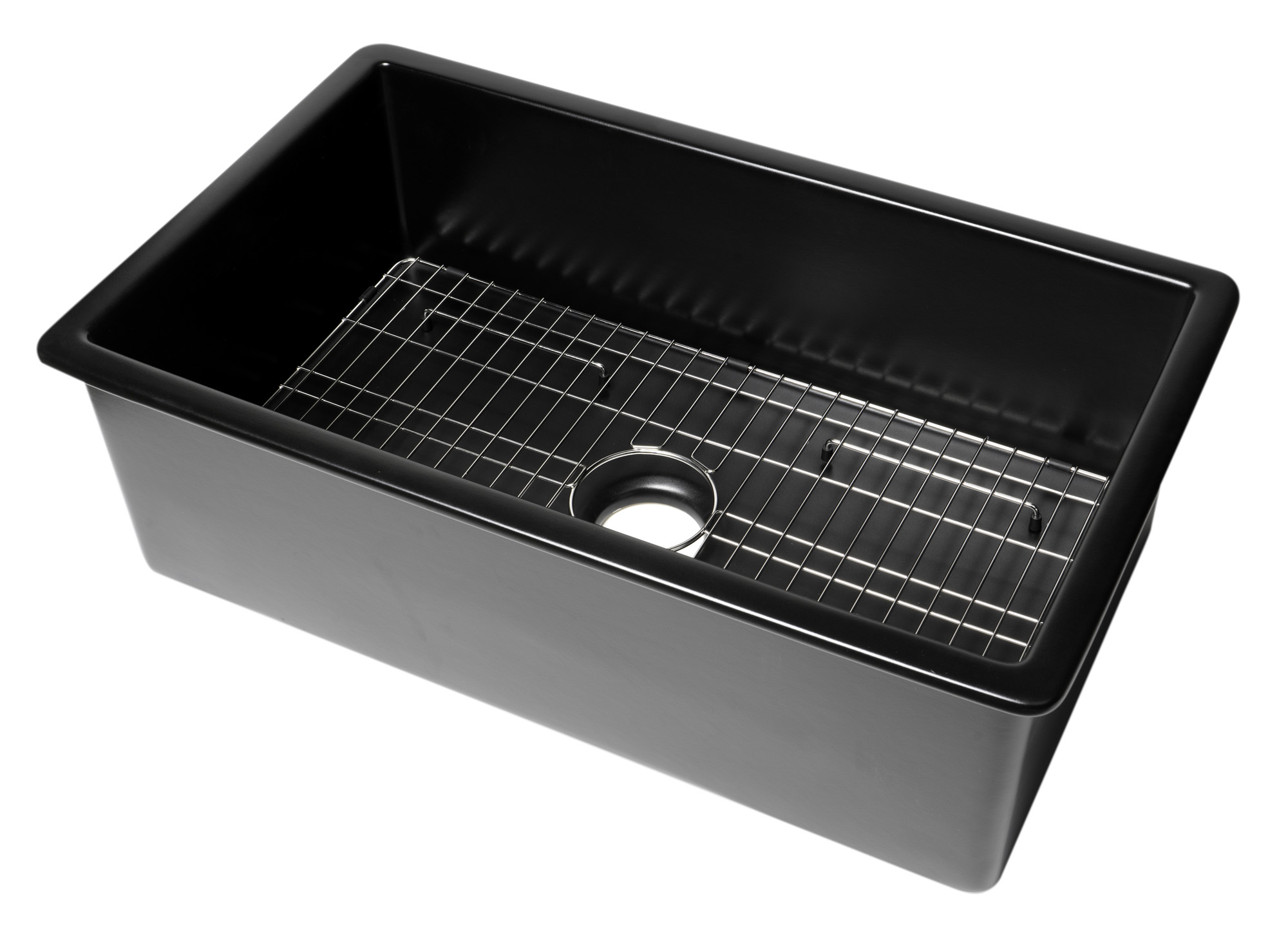 ALFI brand 32" Drop In Fireclay Kitchen Sink, Black Matte, No Faucet Hole, ABF3219SUD-BM