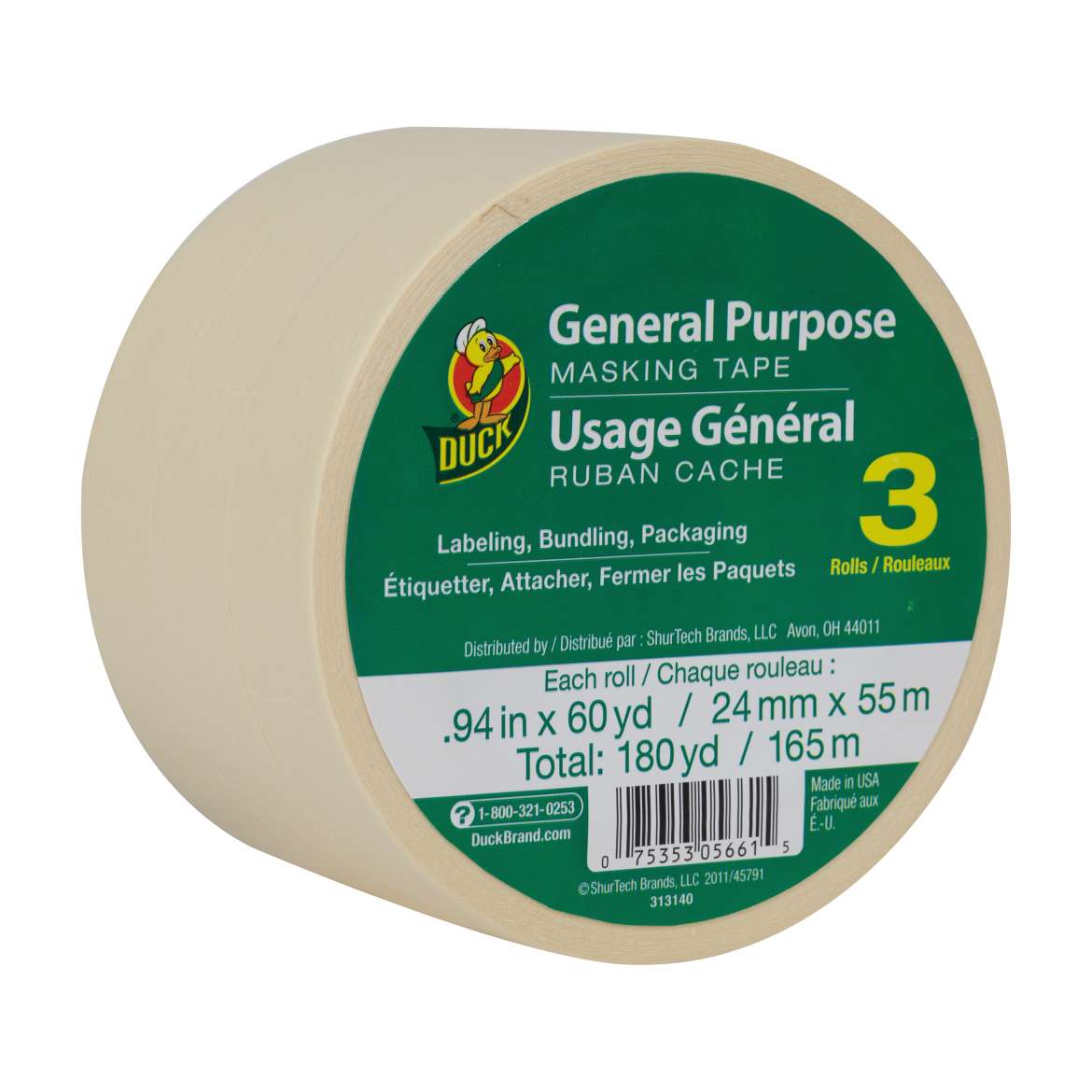 Duck® Brand General Purpose Masking Tape - Beige, 3 pk, .94 in. x 60 yd. Image