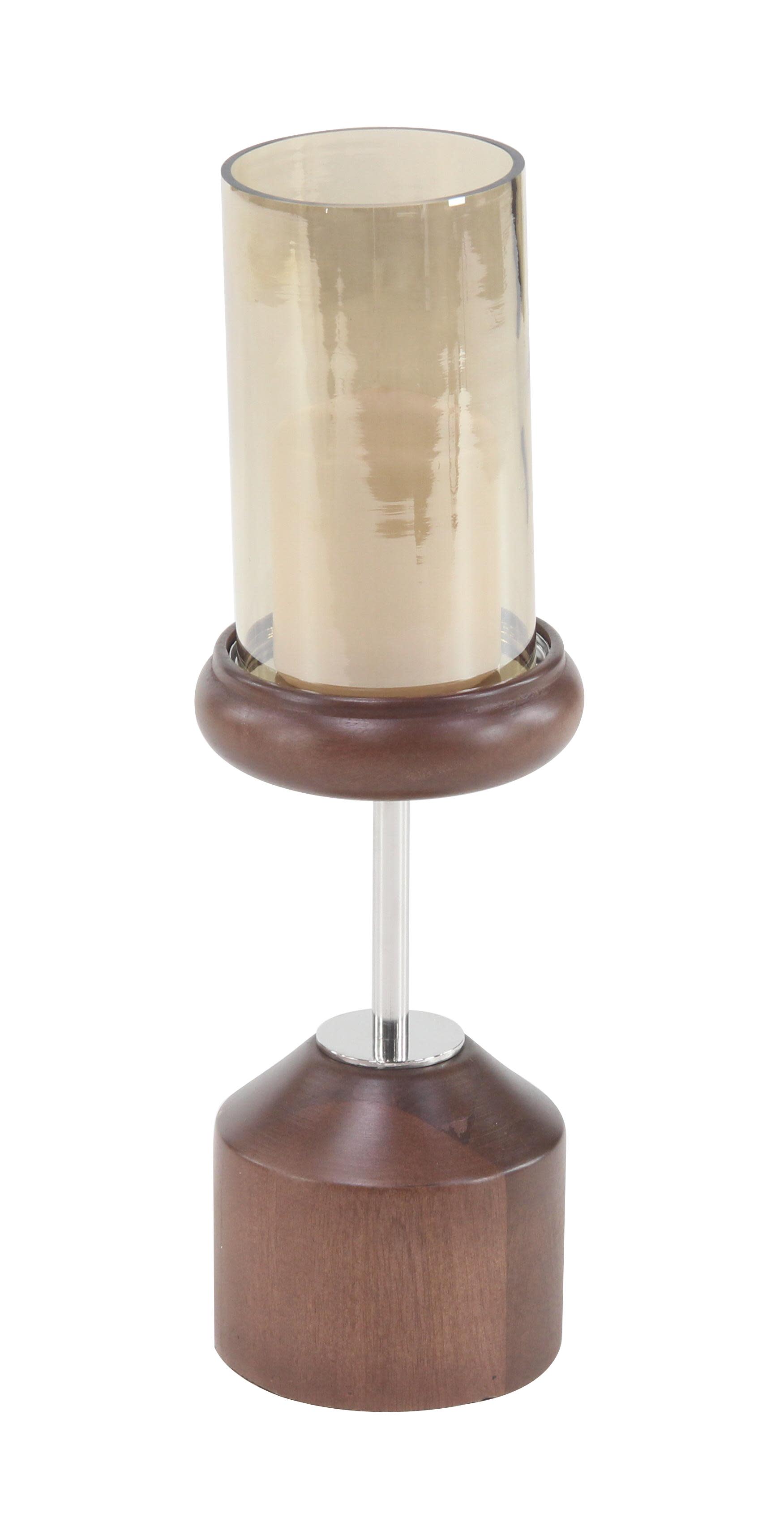 Brown Mango Wood  Hurricane Lamp, 5" x 5" x 17"(1 piece only)