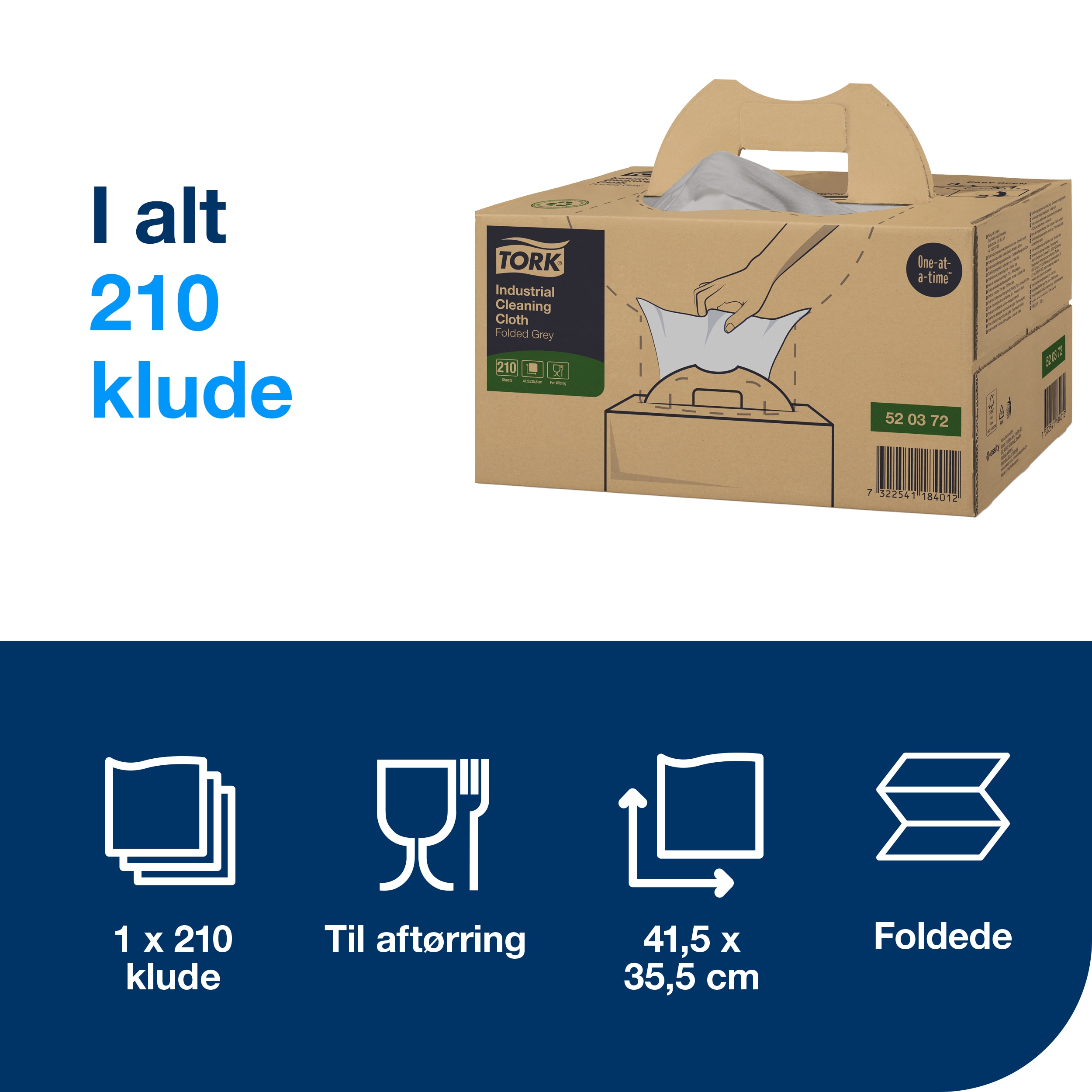 Aftørringsklud, Industri, 210 klude, Grå, Tork W7