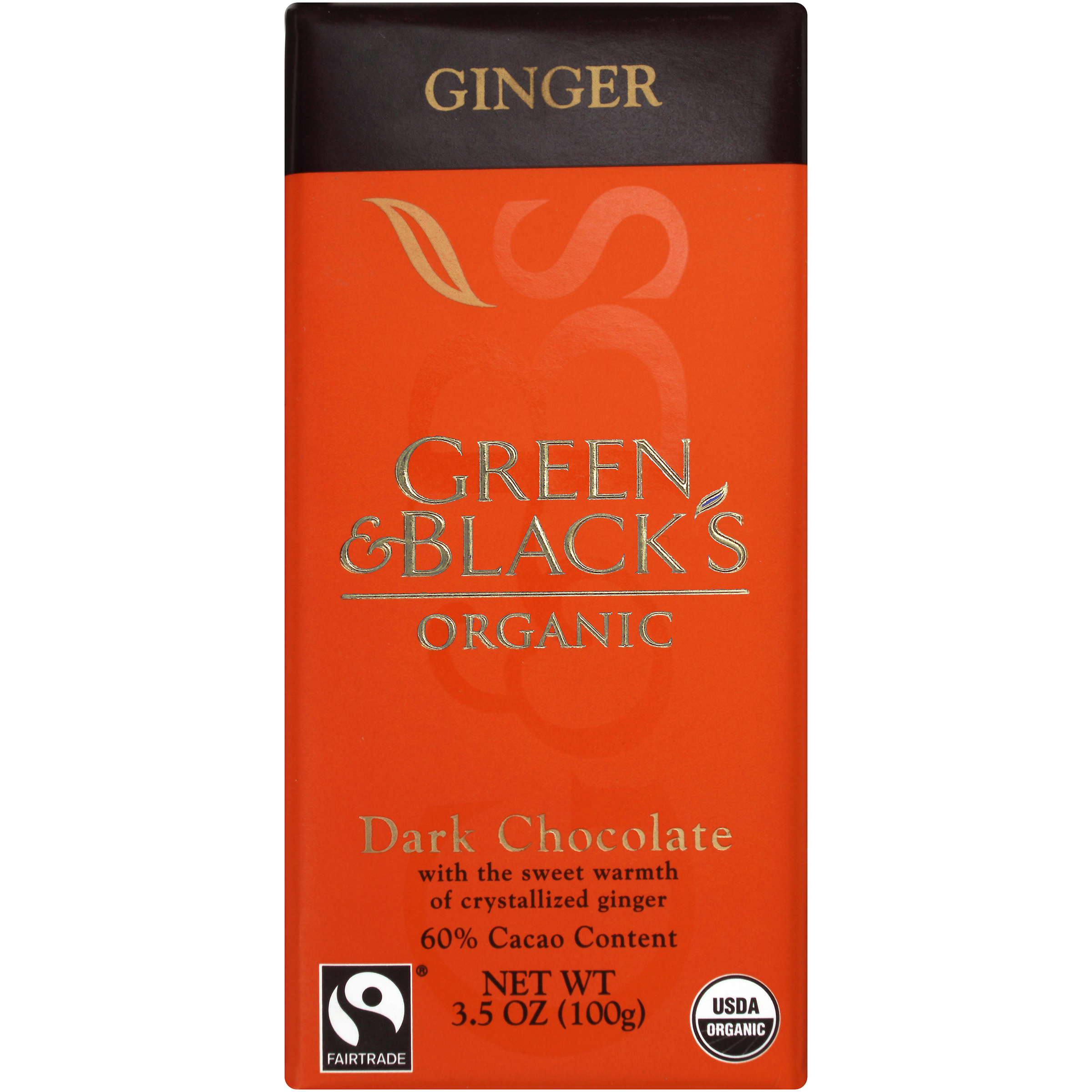 GREEN & BLACK'S Organic Dark Chocolate with Ginger 3.5 OZ 12X10