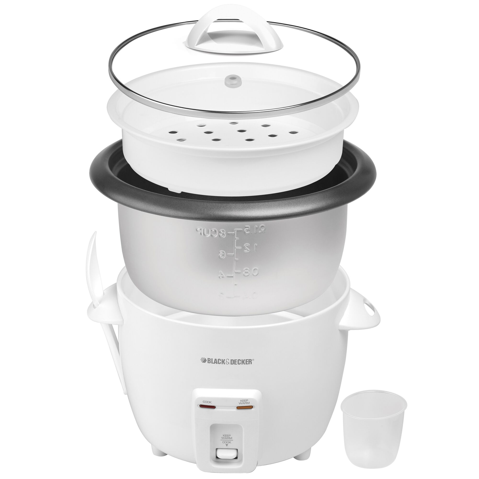 Profile of the BLACK+DECKER 14 cup rice cooker kit components