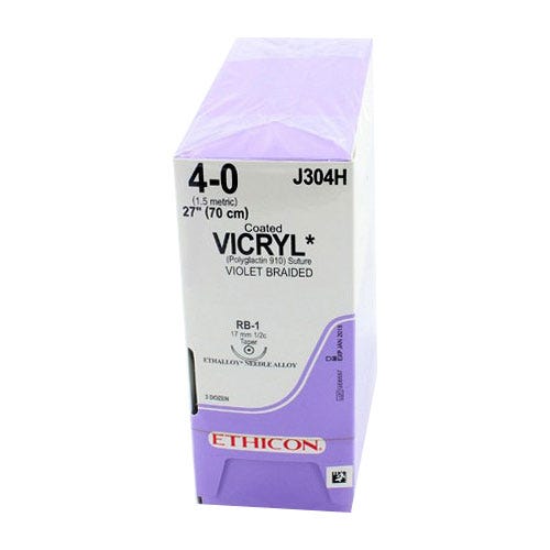 VICRYL® Violet Braided & Coated Suture, 4-0, RB-1, Taper Point, 27" - 36/Box