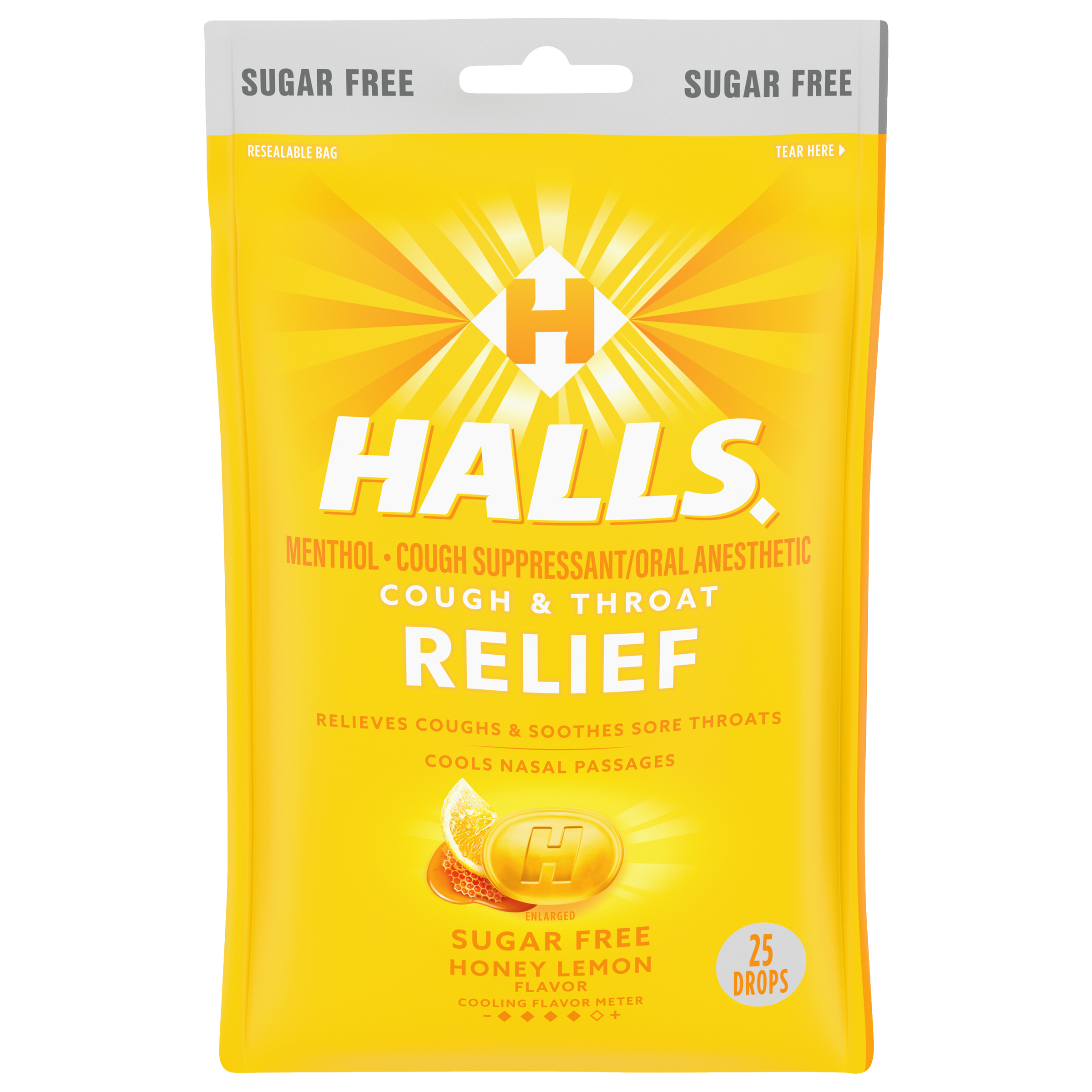 HALLS Sugar Free Honey Lemon Flavor Cough Drops